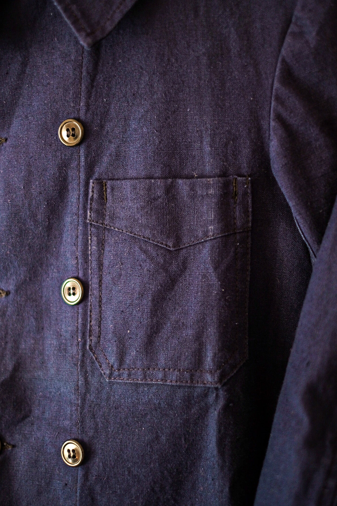 [〜30年代]法國復古雙胸件靛藍棉布亞麻布工作夾克“死庫存”