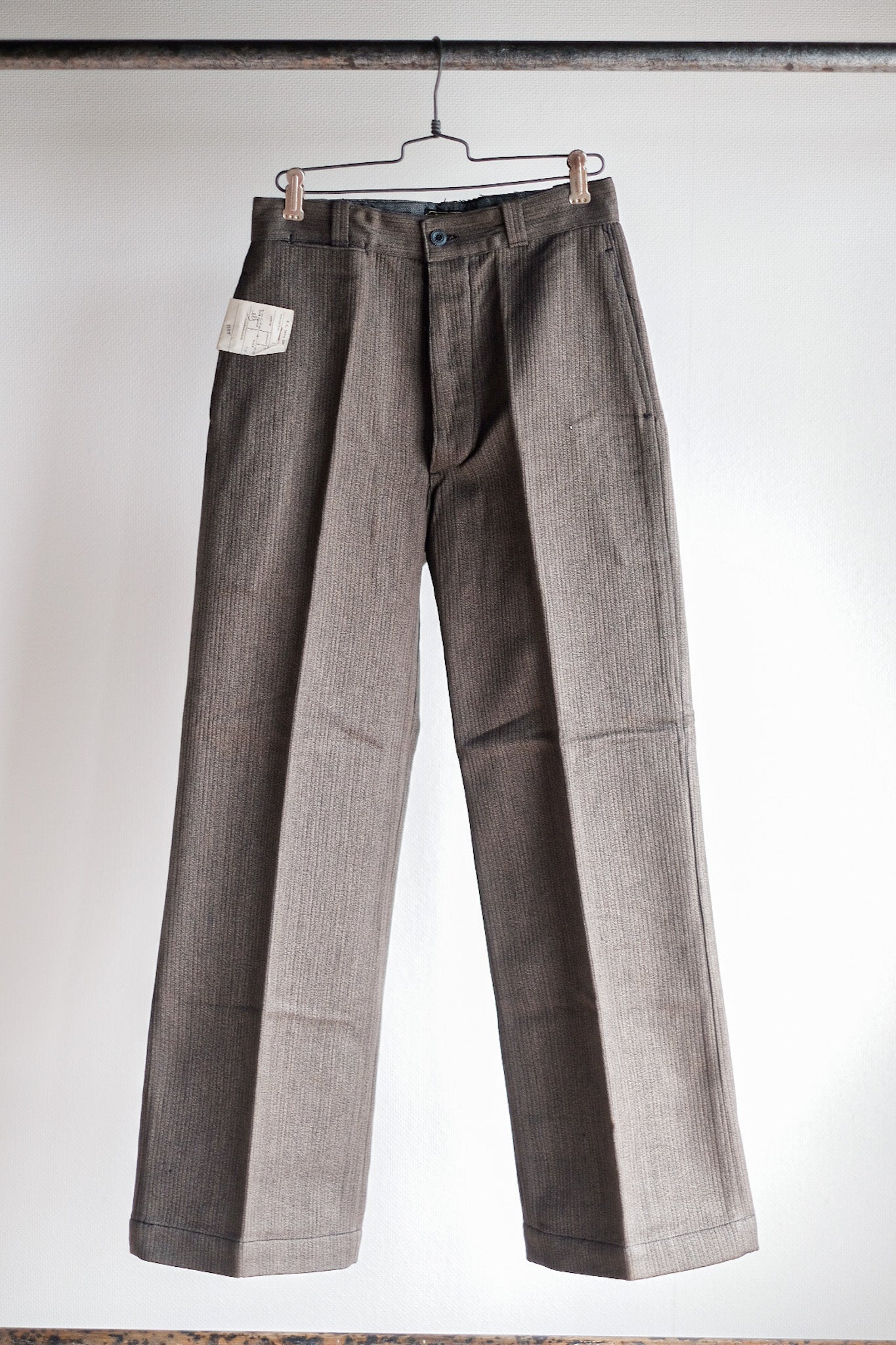[〜40年代]法國復古棕色鹽和胡椒粉棉布褲“ Dead Stock”
