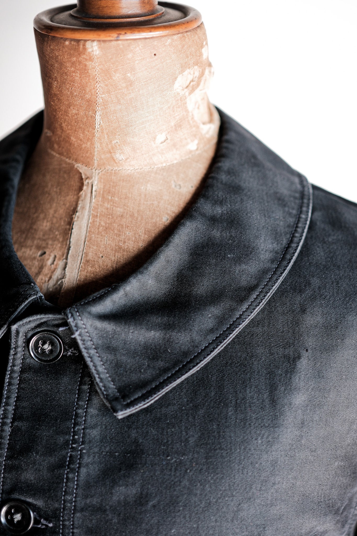 【~40's】French Vintage Black Moleskin Work Jacket "Le Mont St. Michel"