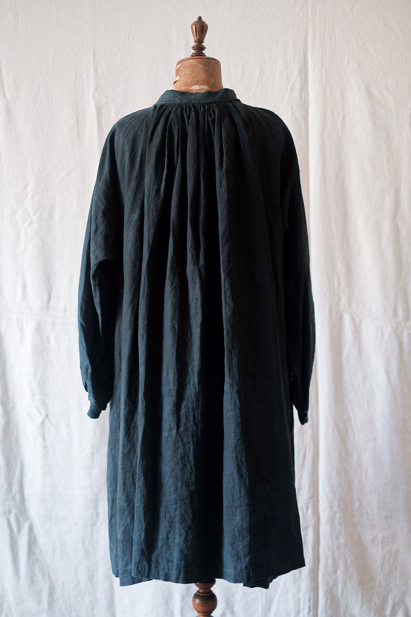 【Early 20th C】French Antique Indigo Linen Smock Open Type "Biaude"