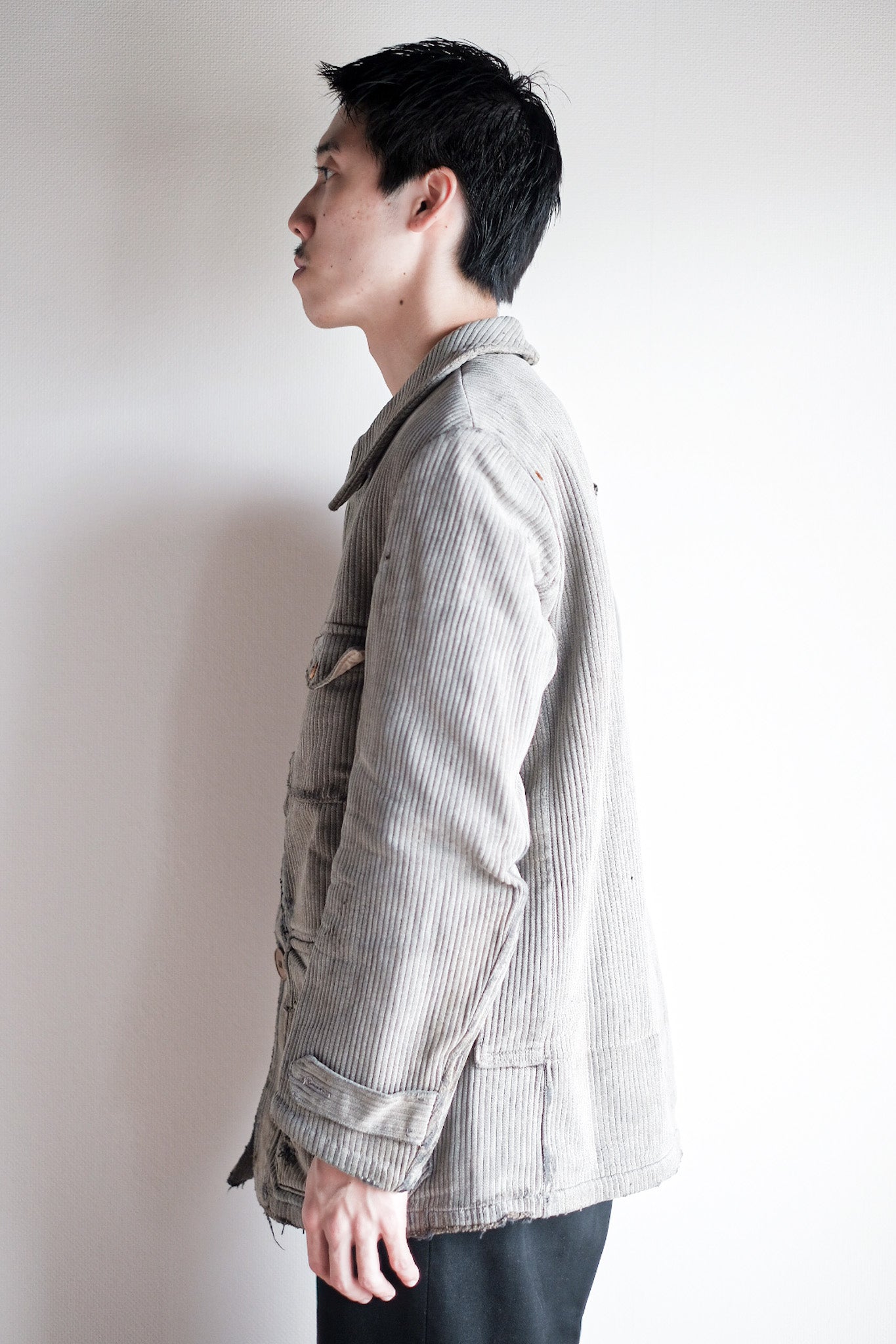 【~40's】French Vintage Gray Cotton Pique Hunting Jacket