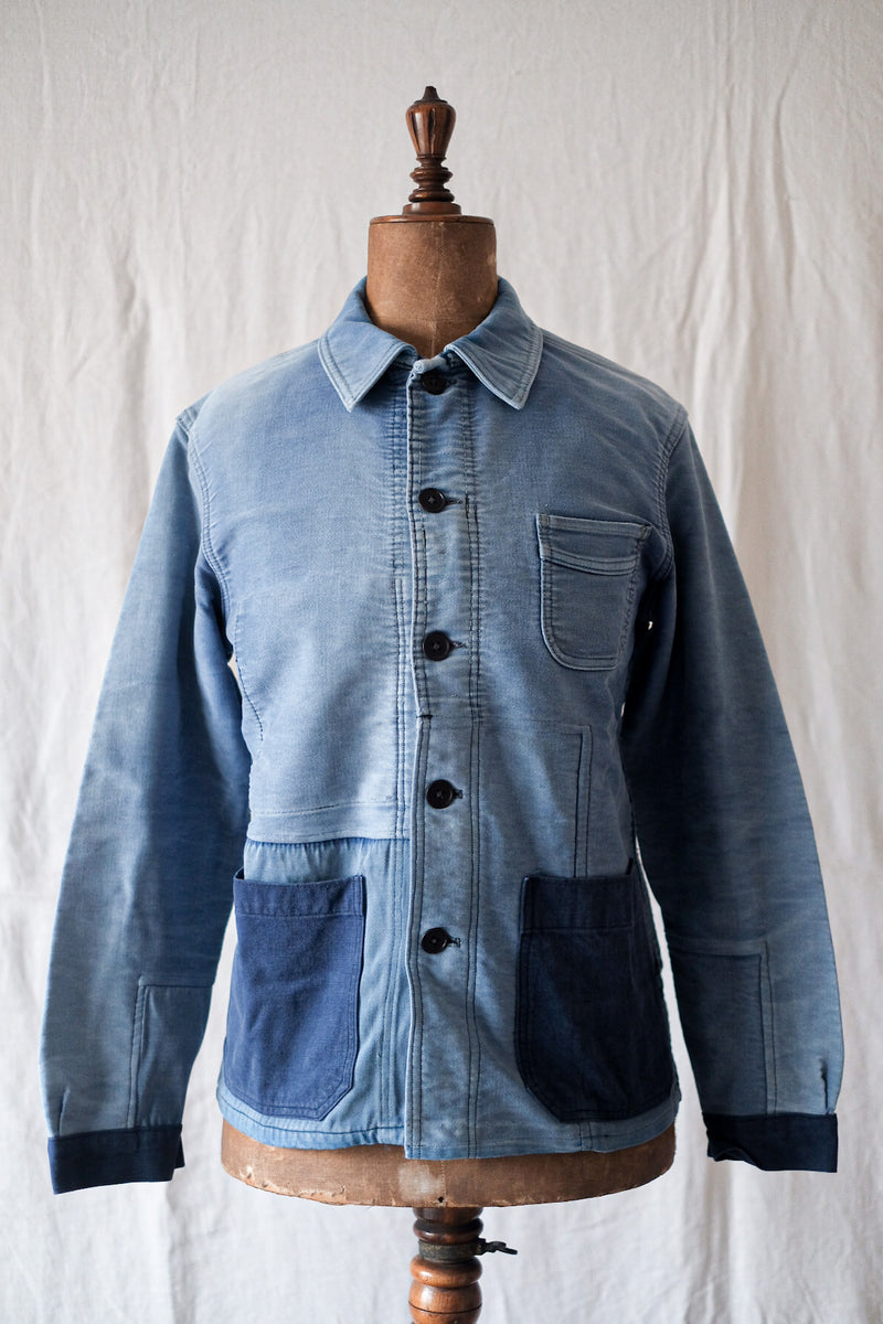 【~50's】French Vintage Blue Moleskin Work Jacket "Le Mont St. Michel"