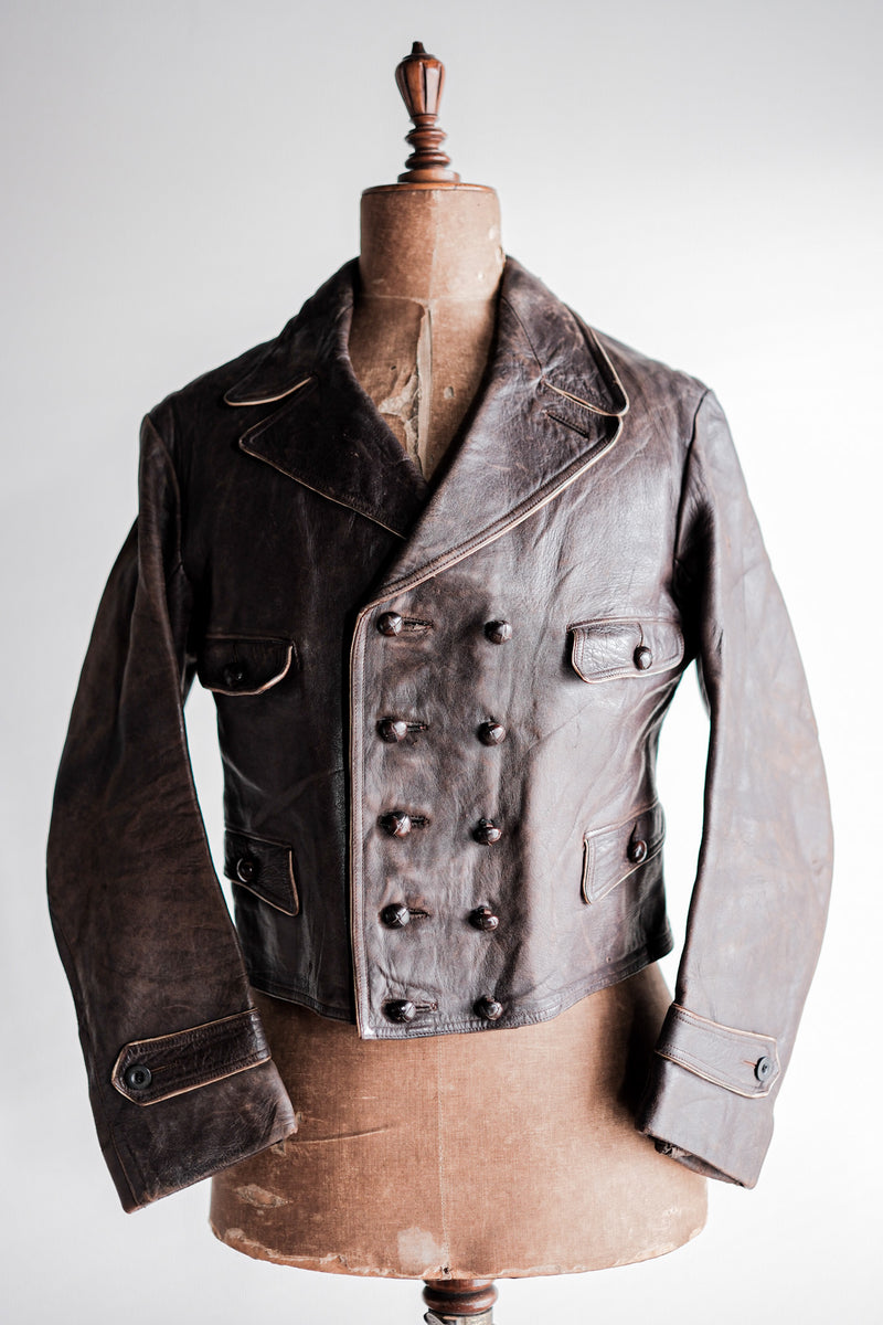 40's] German Vintage Double Breasted Motorcycle Leather Jacket