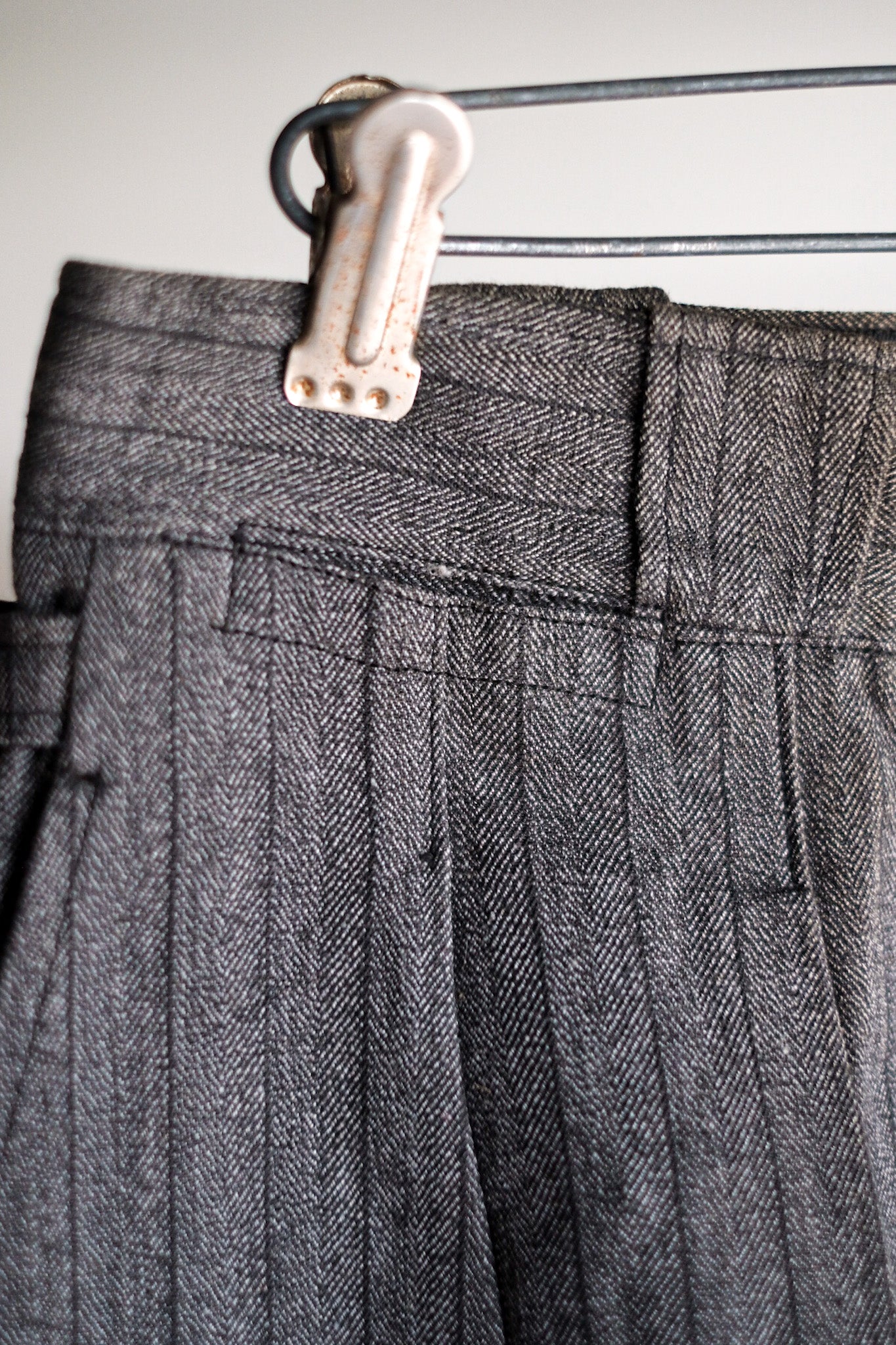 [~ 40's] French Vintage Salt & Pepper Cotton Striped Pants "Dead Stock"