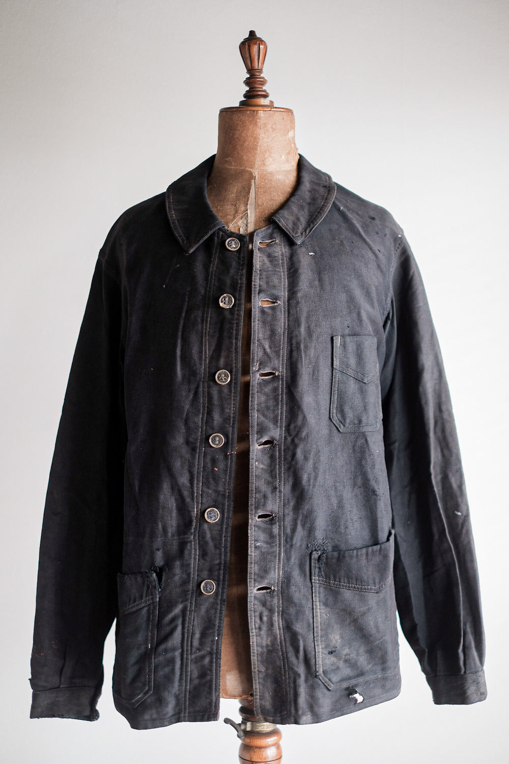 【~20's】French Vintage Black Moleskin Work Jacket "6 Buttons"