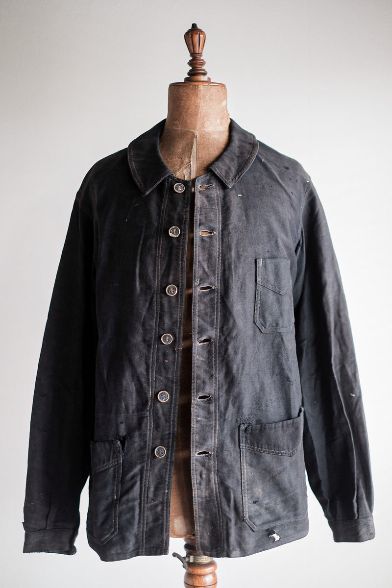 French Work Leather Jacket Black Vintage