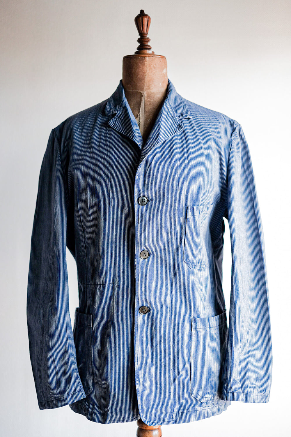 【~60's】French Vintage Cotton Striped Work Jacket "AU MOLINEL"