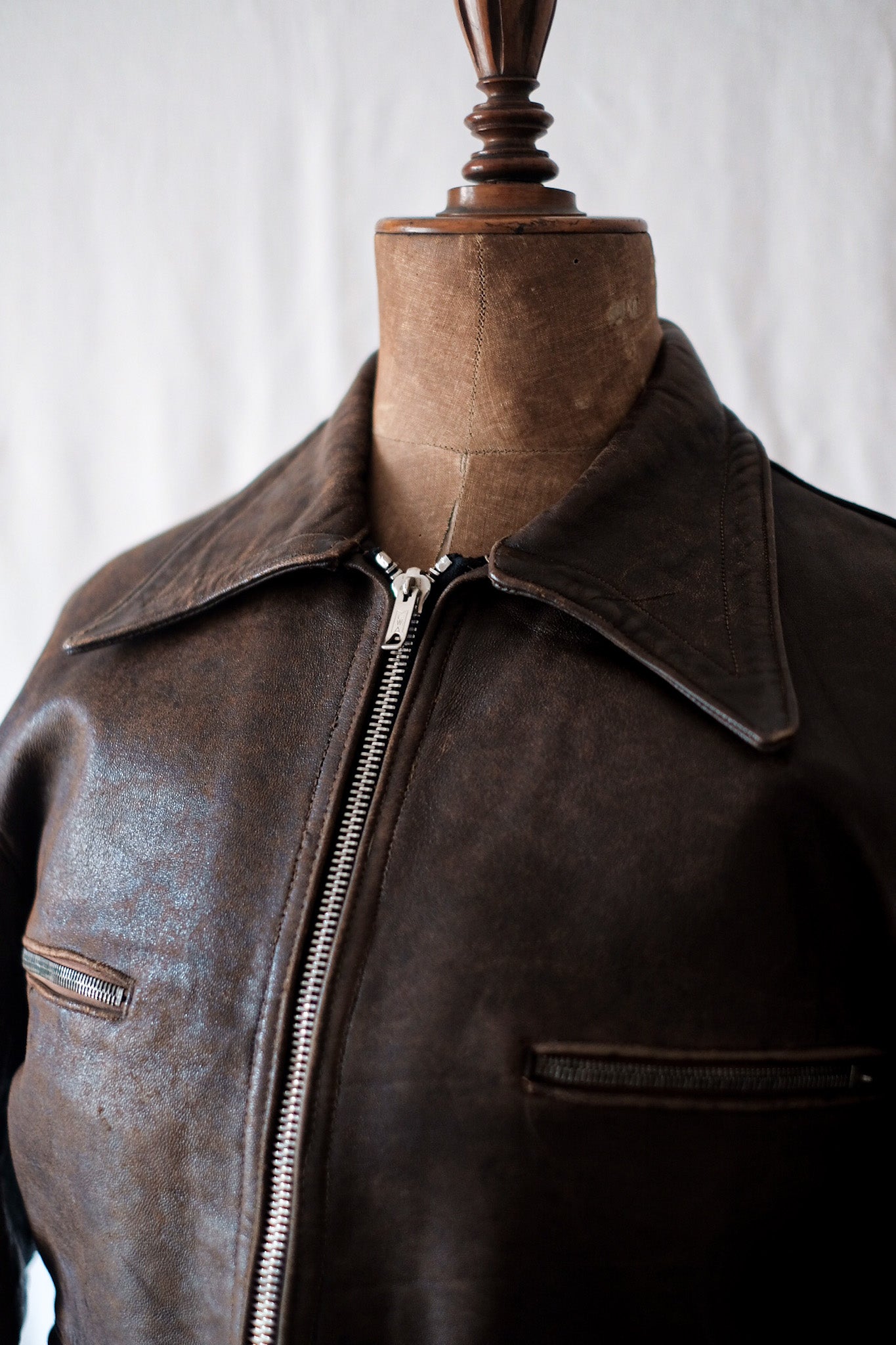 40's] French Vintage Leather Cyclist Jacket