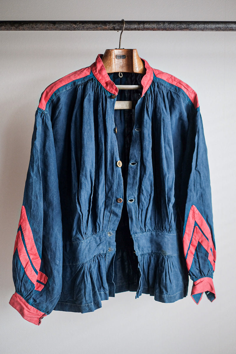【Late 19th C】French Antique Indigo Linen Fireman Bourgeron Jacket