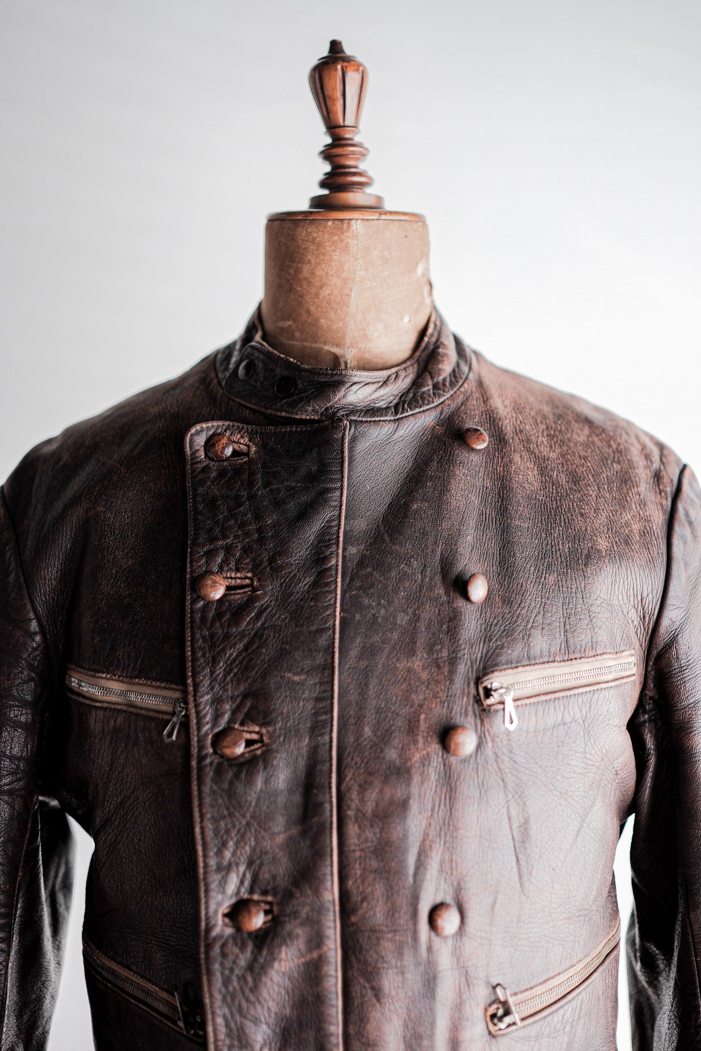 30's】German Vintage Double Breasted Motorcycle Leather Jacket