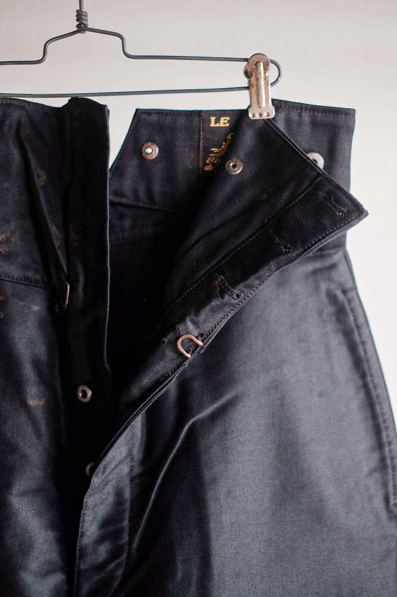 [~ 30's] French Vintage Black Moleskin Work Pants "Le Mont St. Michel" "Dead Stock"