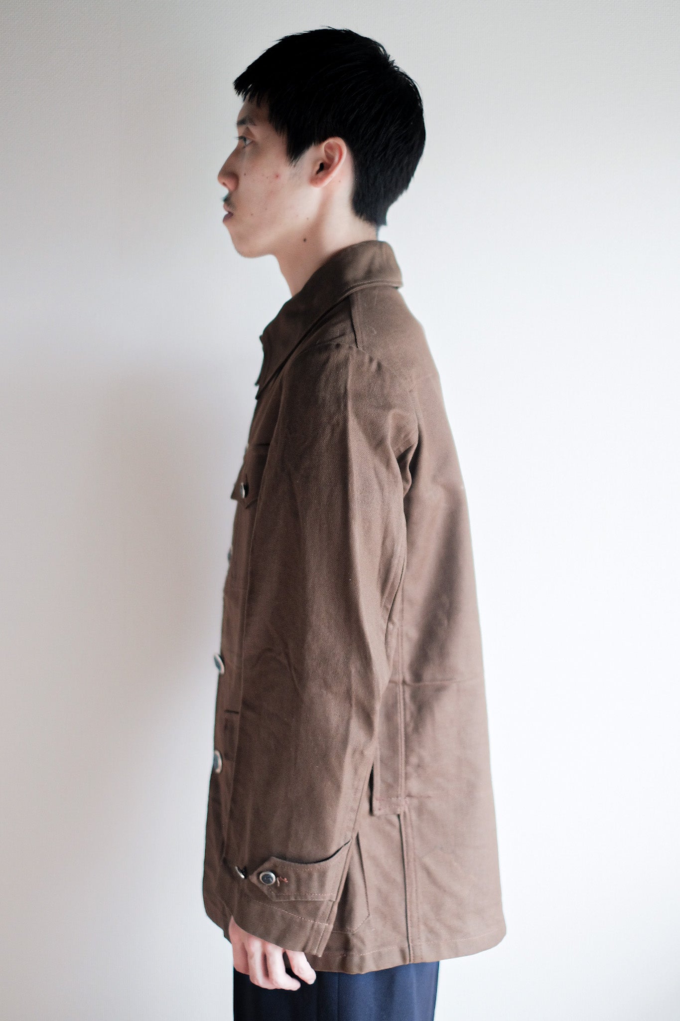 [~ 40's] French Vintage Brown Cotton Twill Hunting Jacket "Dead Stock"