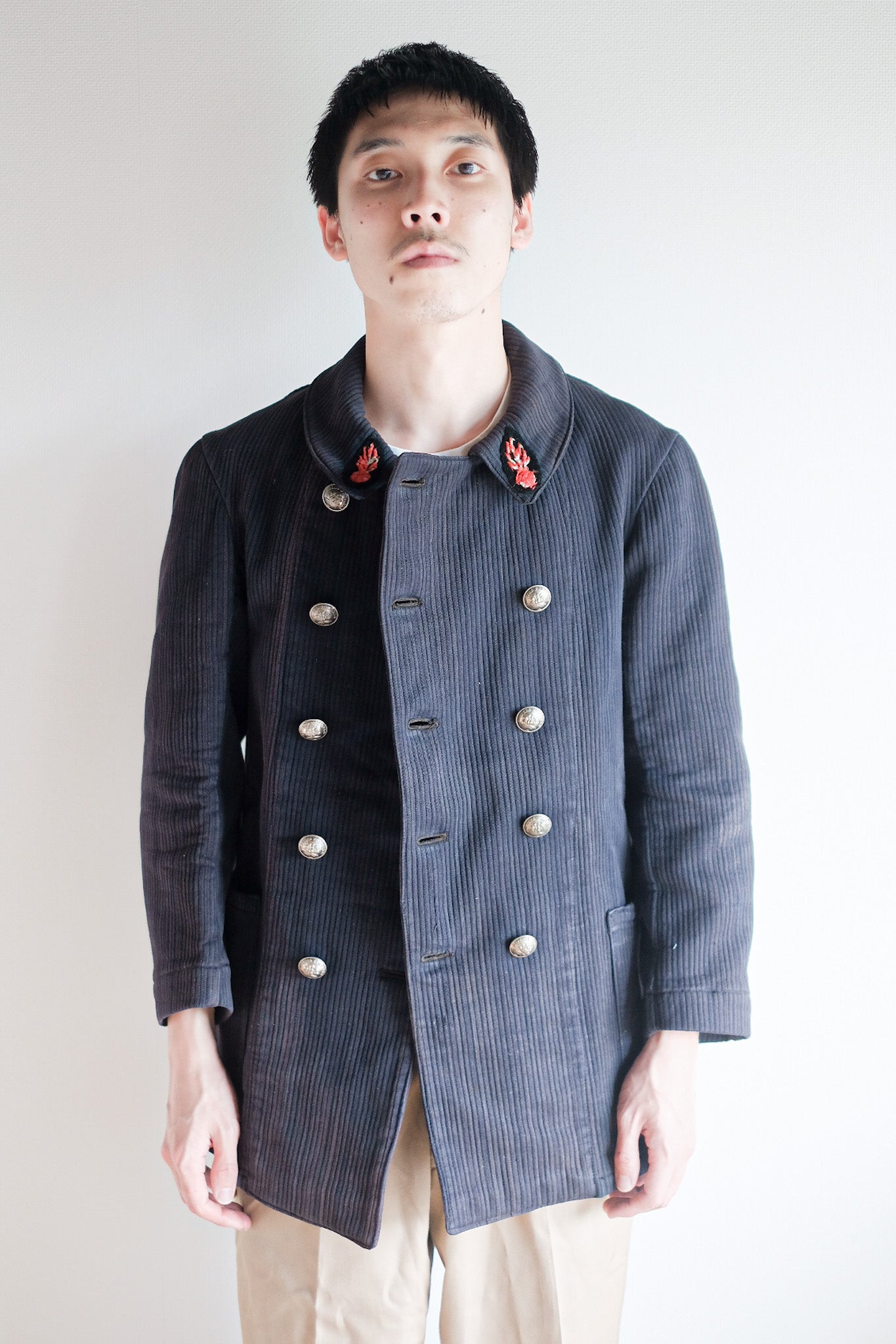 ［~30's］French Vintage Cotton Pique Double Breasted Fireman Jacket