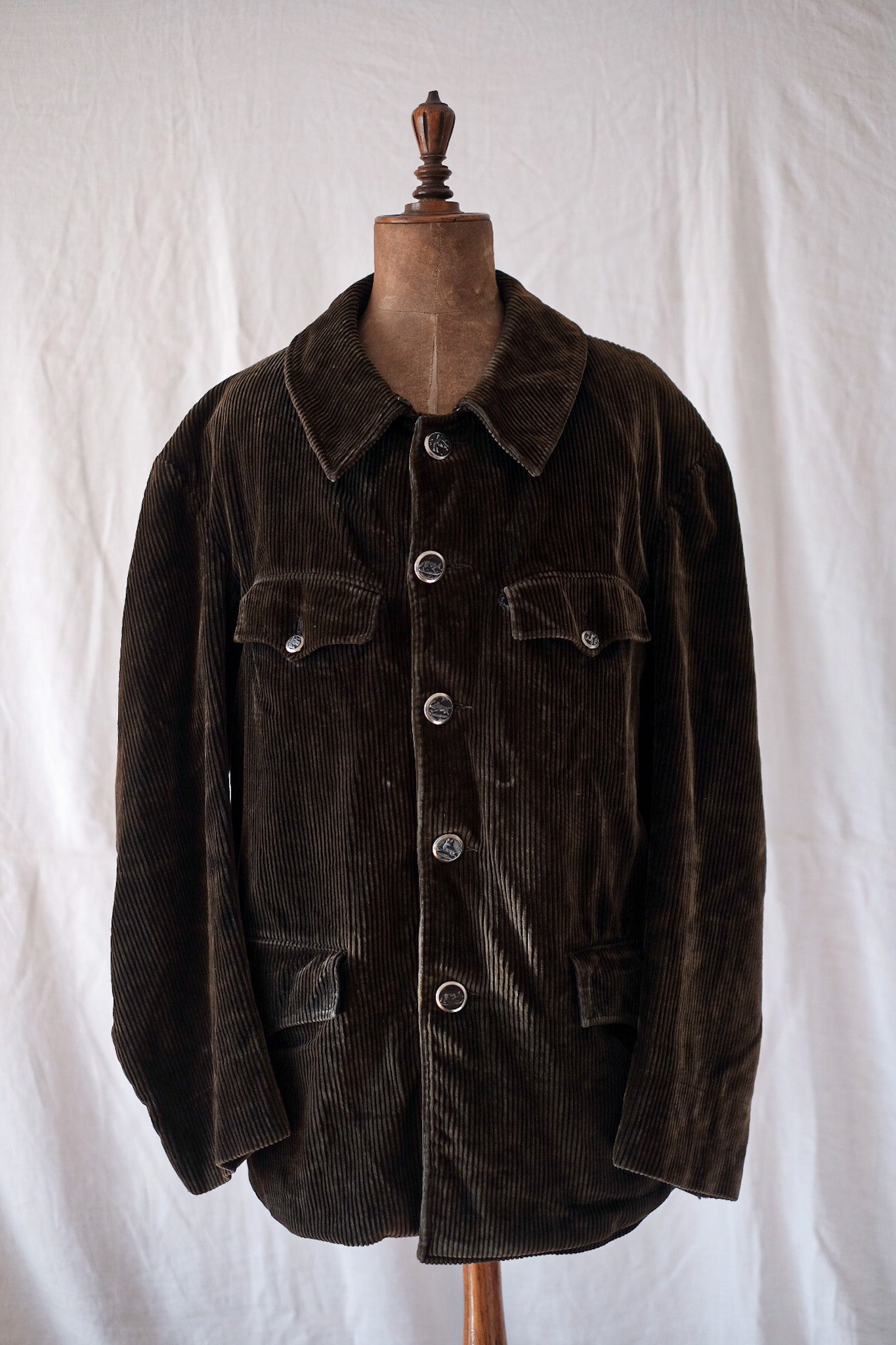【~40's】French Vintage Brown Corduroy Gamekeeper Hunting Jacket