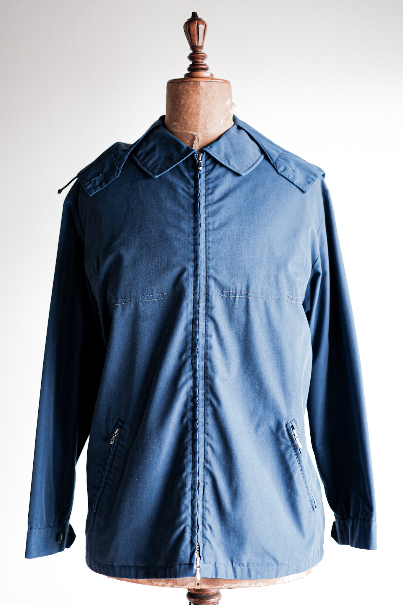 [~ 50 년대] 독일 빈티지 블루 코튼 X 폴리 에스테르 후드 재킷