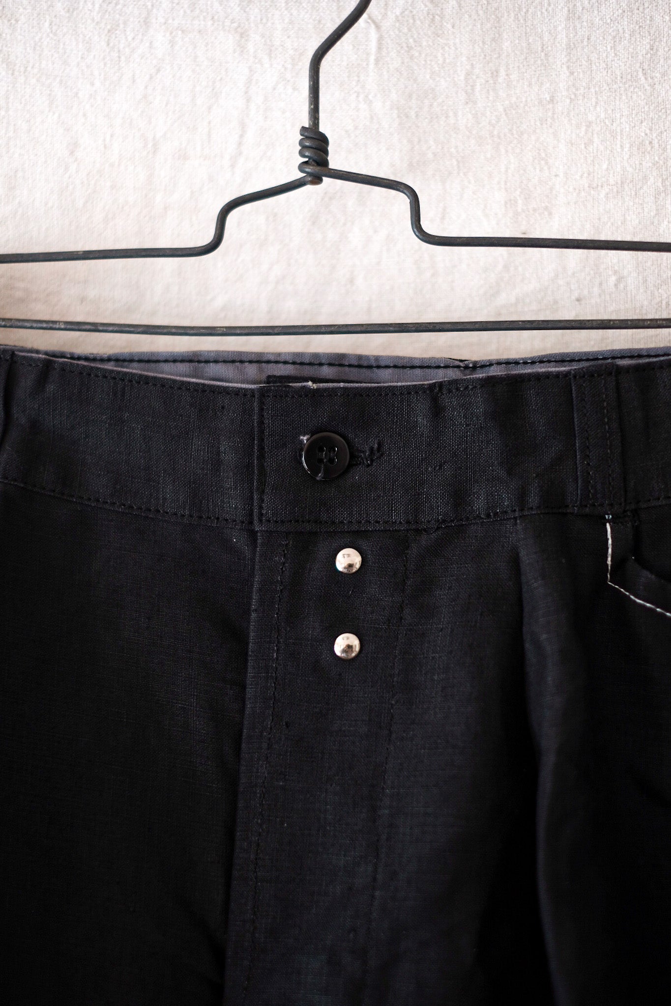 【~50's】French Vintage Black Linen Work Pants "Dead Stock"