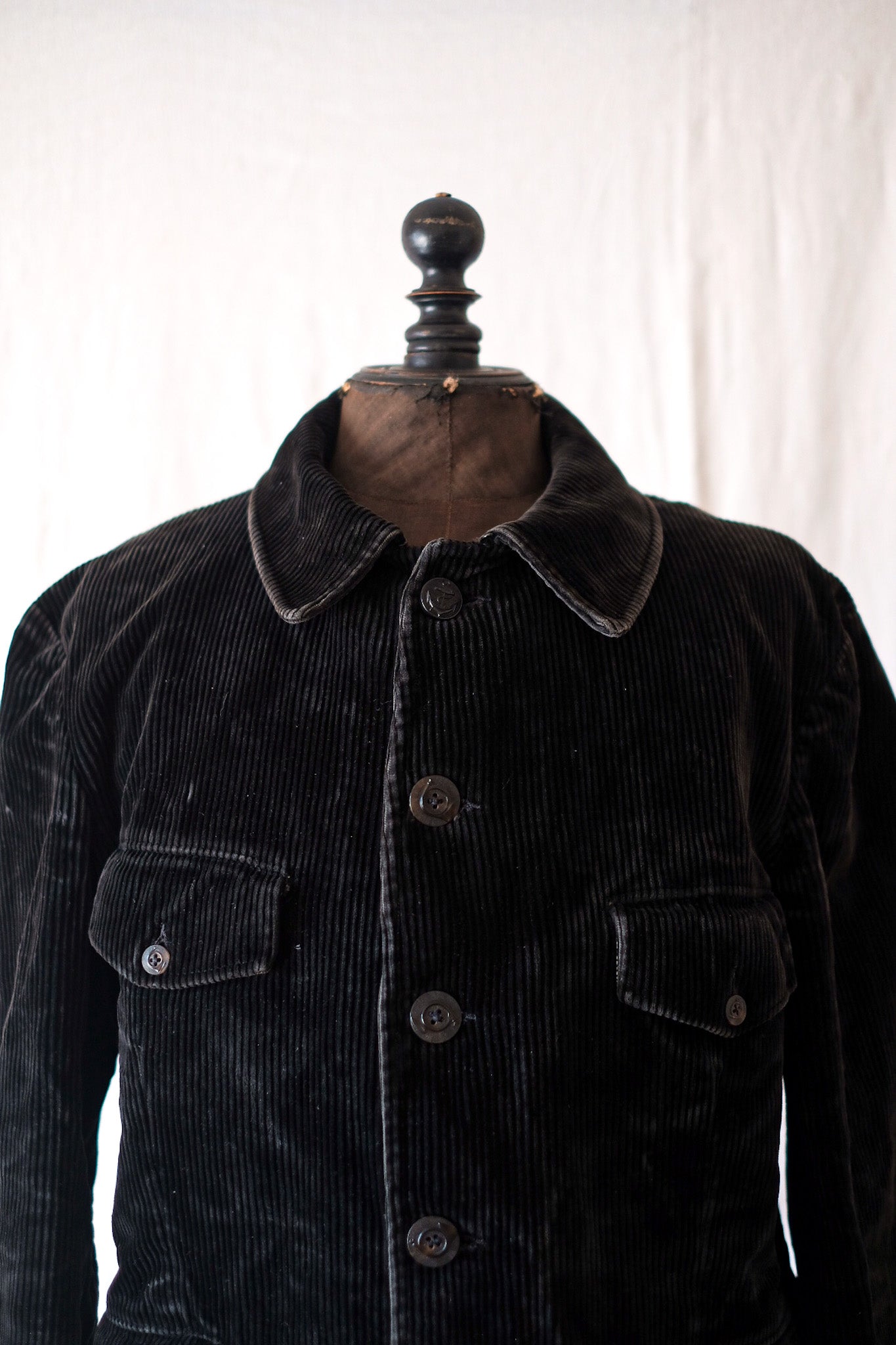 【~40's】French Vintage Black Corduroy Hunting Gamekeeper Jacket