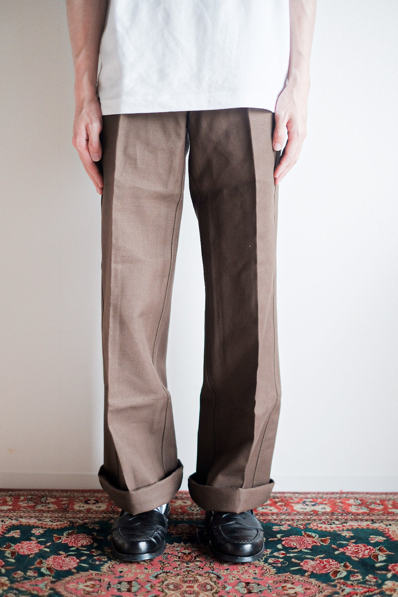 【~50's】French Vintage Brown Cotton Twill Work Pant "AUMOLINEL" "Dead Stock"