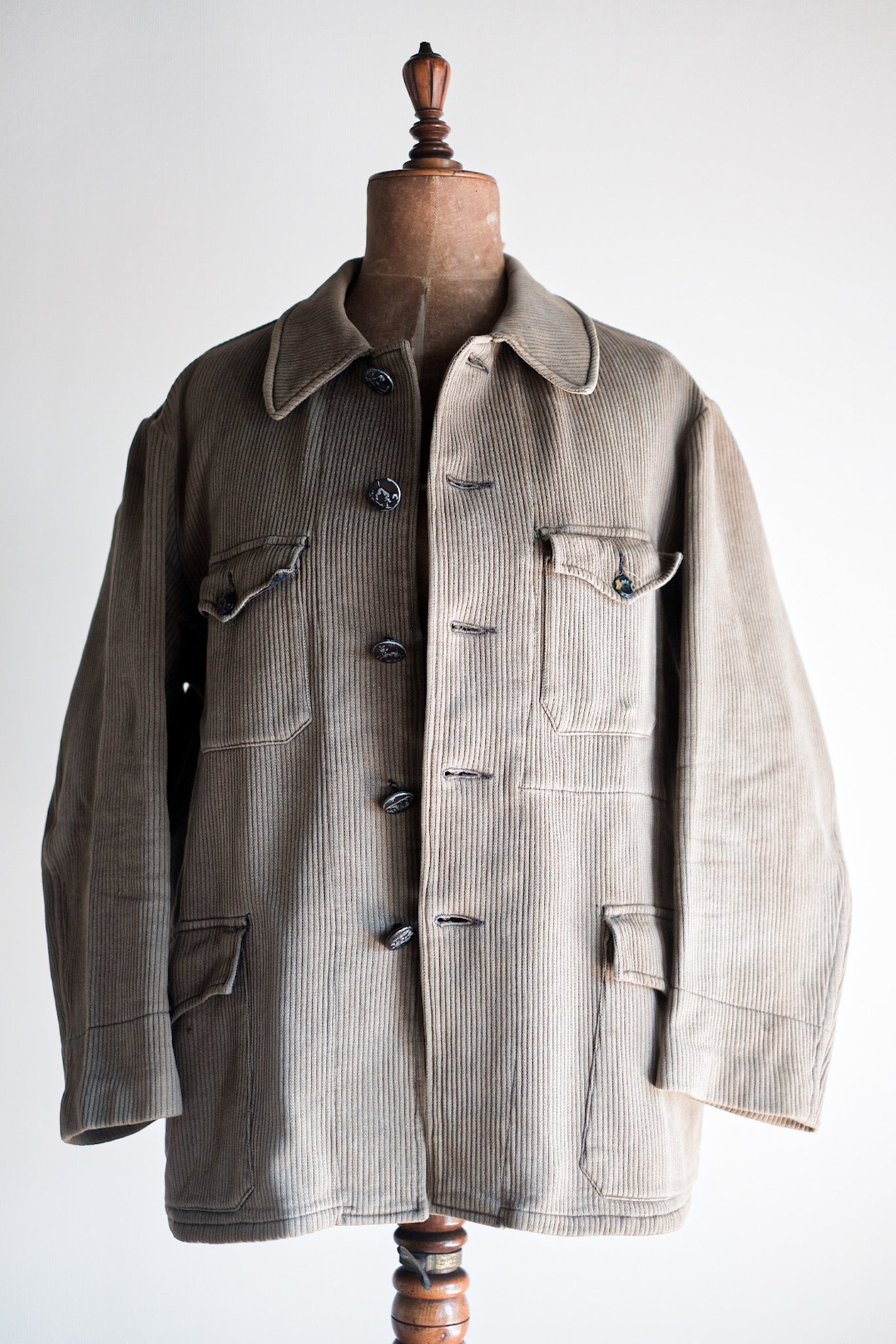 ［~40's］French Vintage Brown Cotton Pique Hunting Jacket With Chin Strap