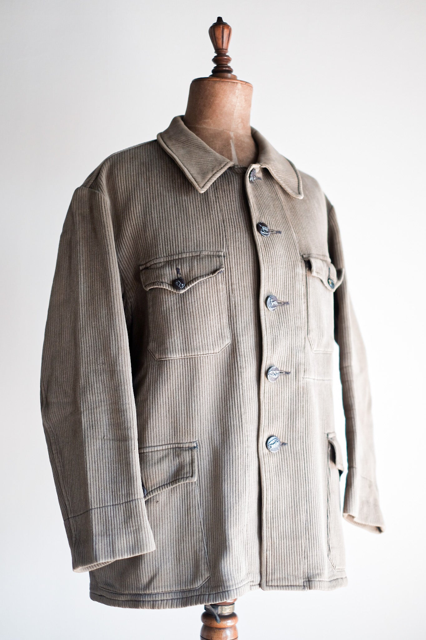 ［~40's］French Vintage Brown Cotton Pique Hunting Jacket With Chin Strap