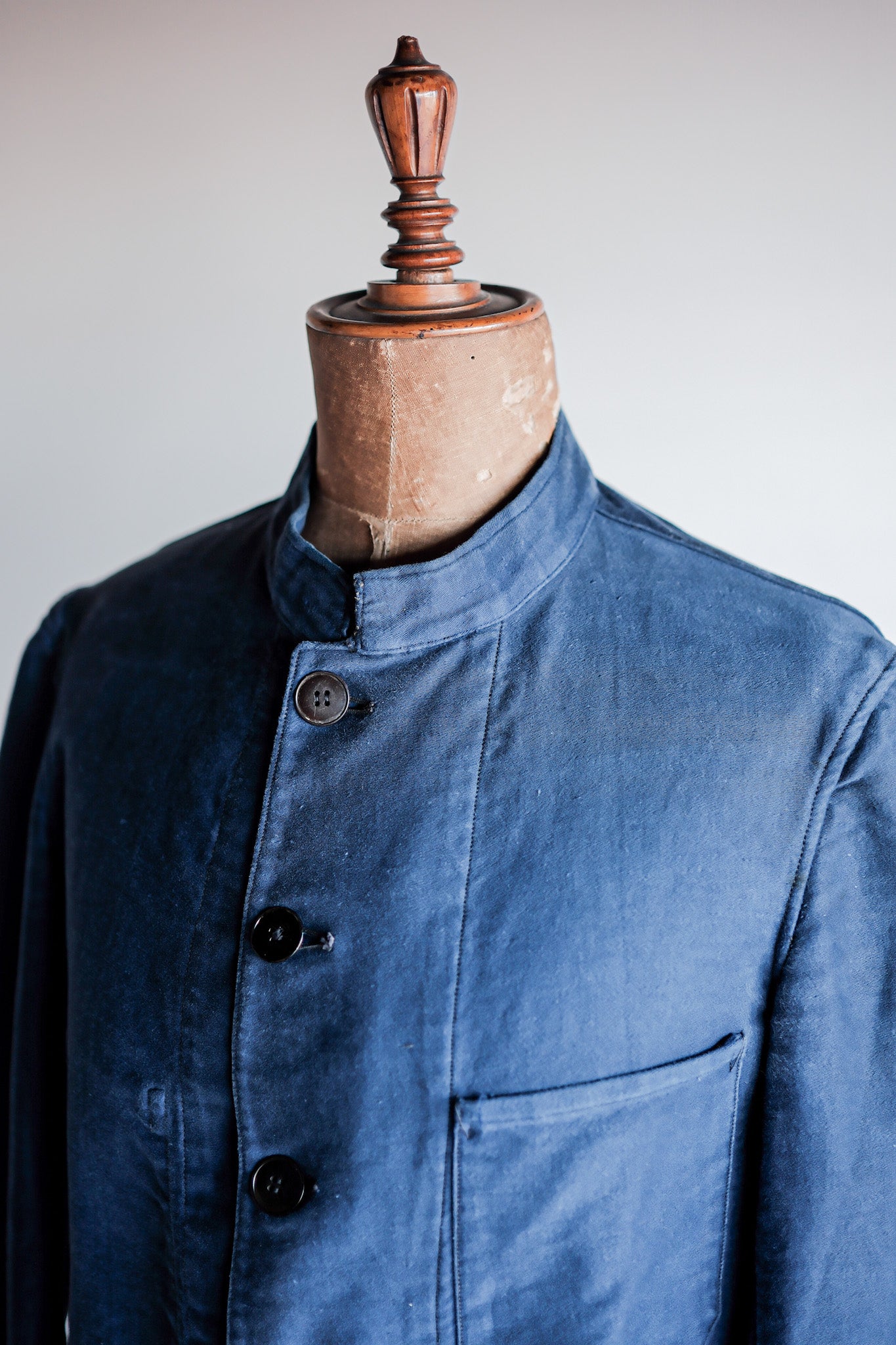 【~40's】French Vintage Blue Moleskin Stand Collar Work Jacket