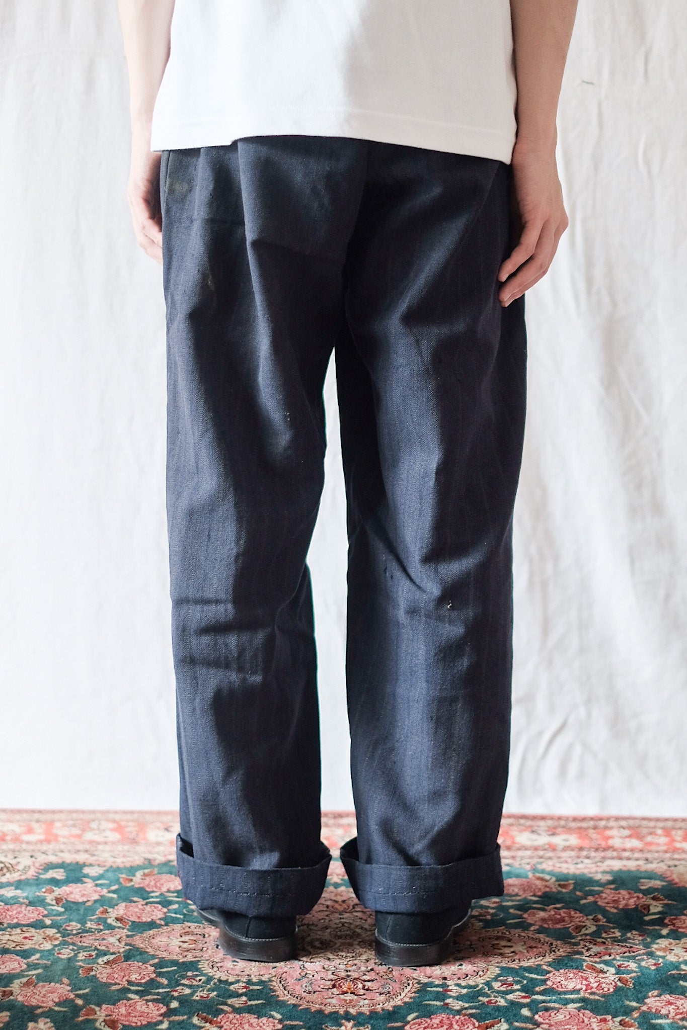 [~ 40's] French Vintage Navy Wool Striped Work Pant