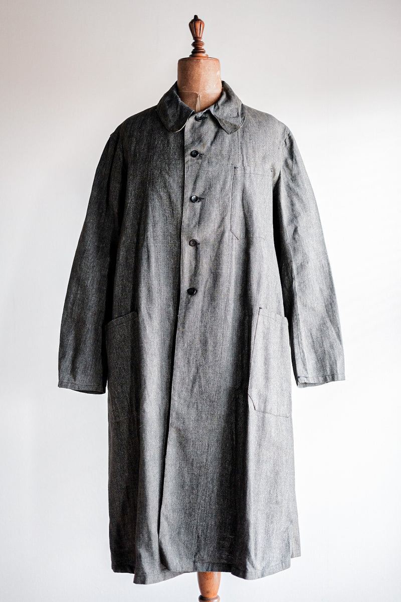 [~ 40's] French Vintage Black Chambray Atelier Coat "Dead Stock"