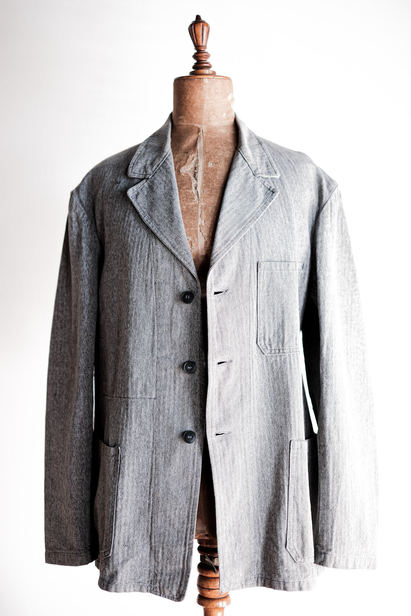 【~50's】French Vintage Salt & Pepper Cotton HBT Lapel Work Jacket