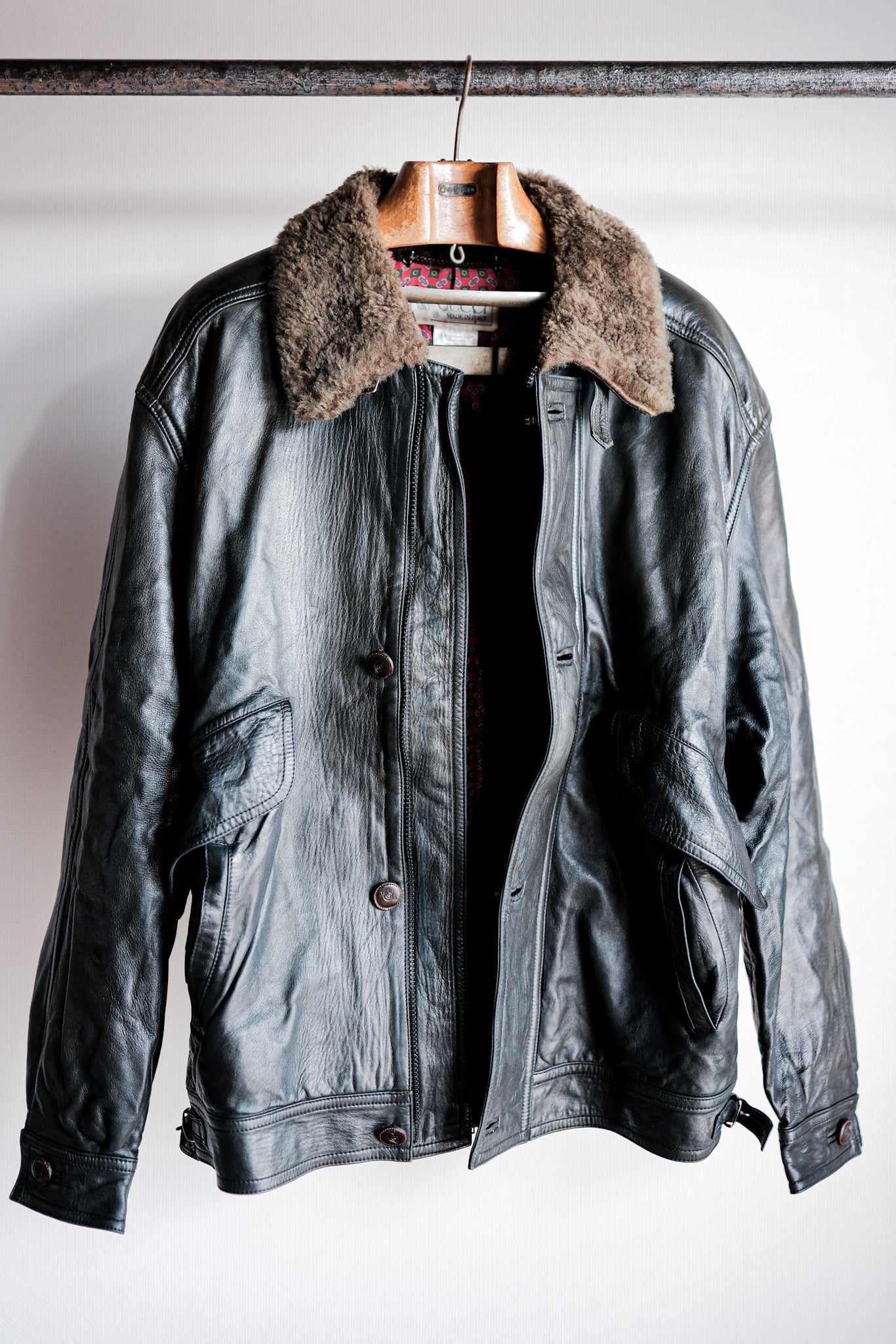 ［~80's］Old Gucci Leather Bomber Jacket Size.52