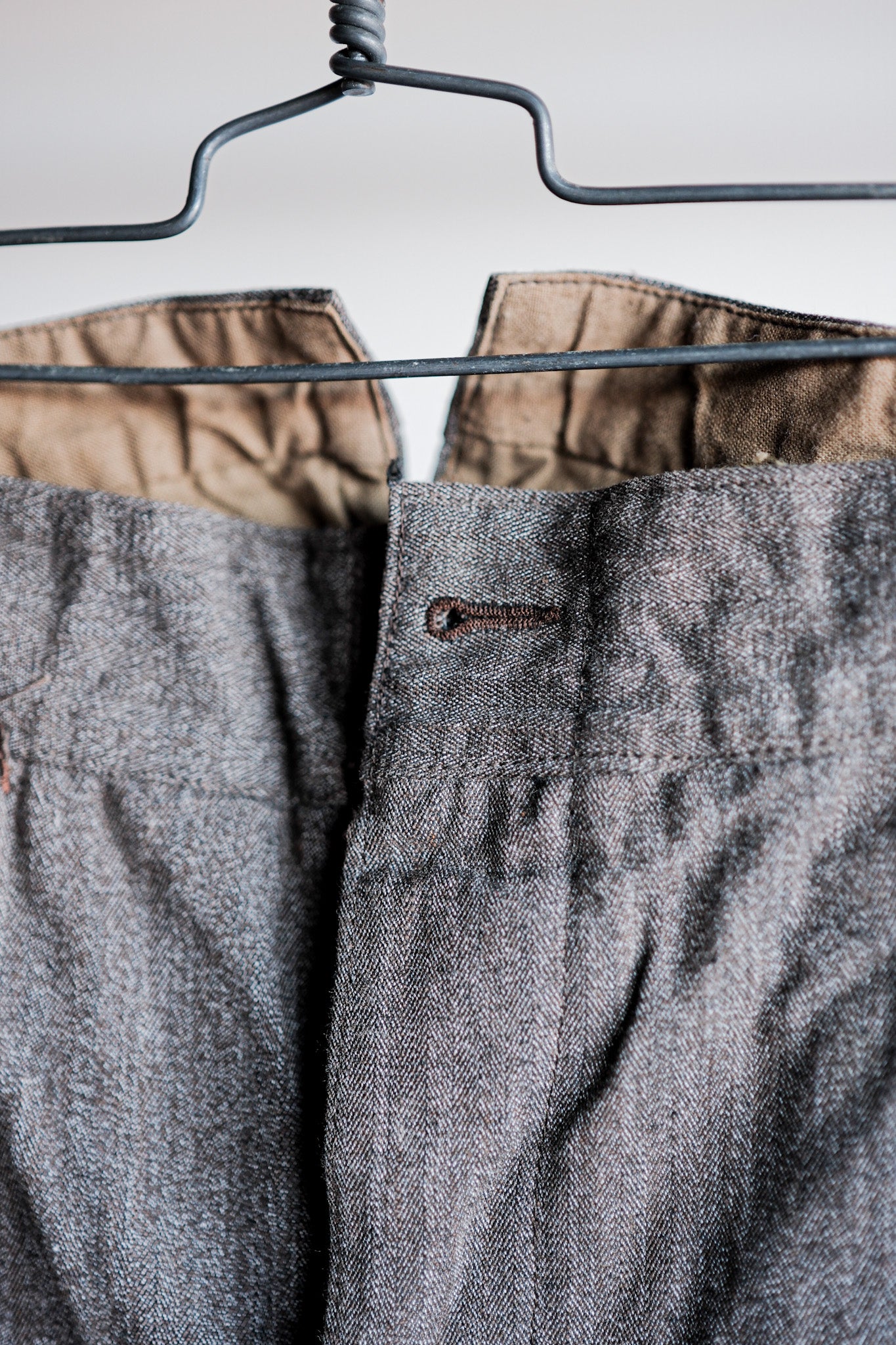 ［~20's］French Vintage Brown Salt & Pepper Cotton HBT Work Pants
