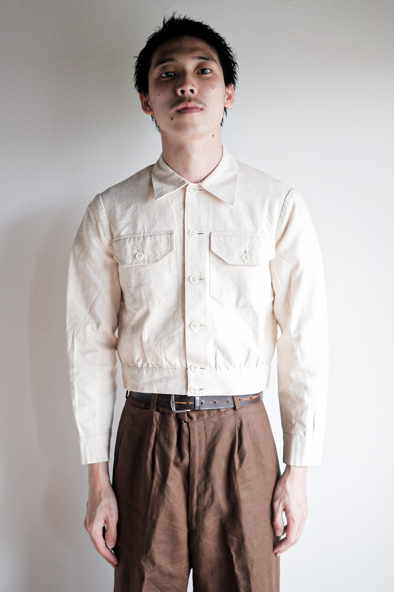 [~ 30's] French Vintage Natual Cotton Summer Jacket "Dead Stock"