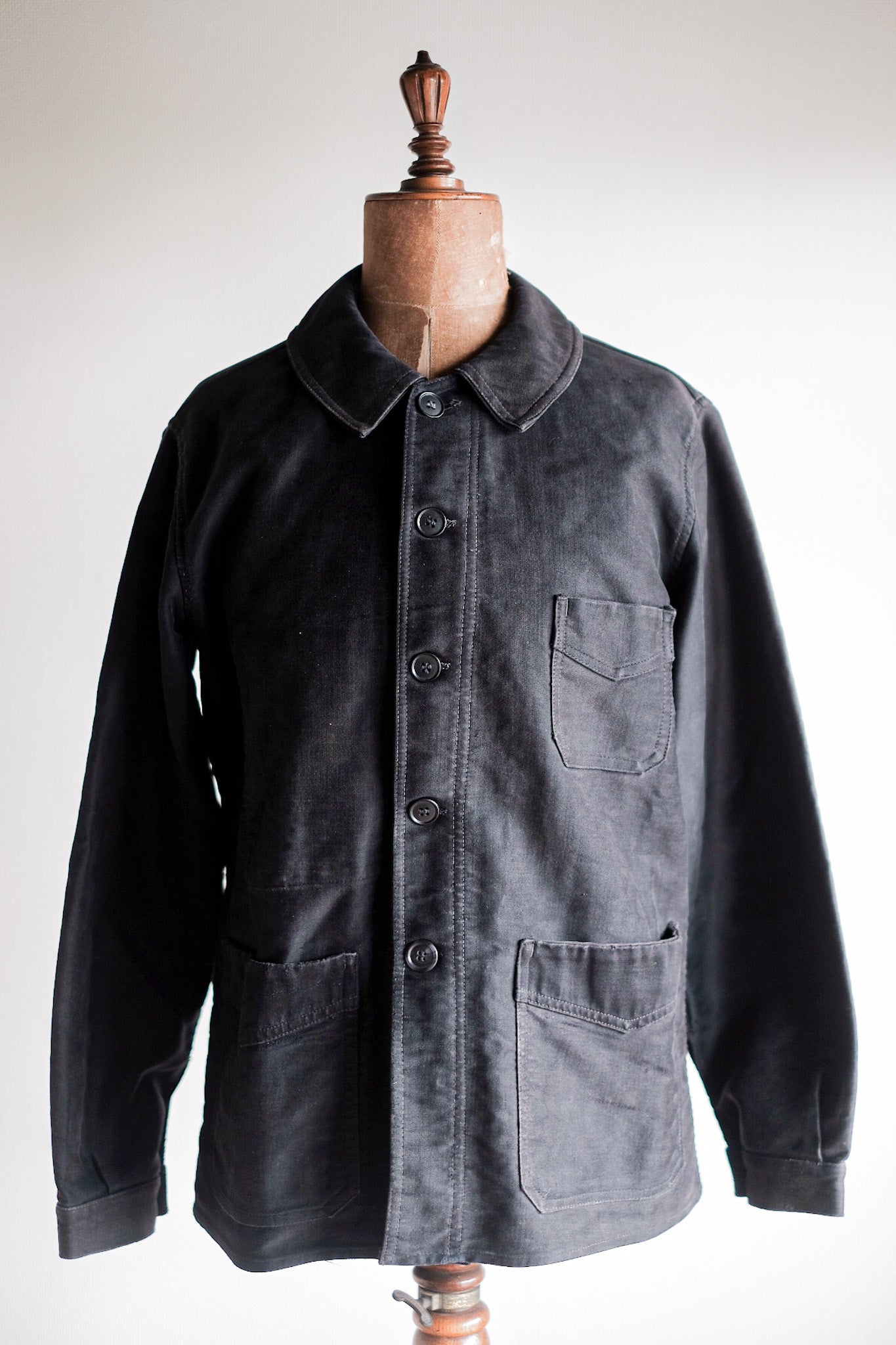 [~ 40's] French Vintage Black Moleskin Work Jacket "Le Mont St. Michel"