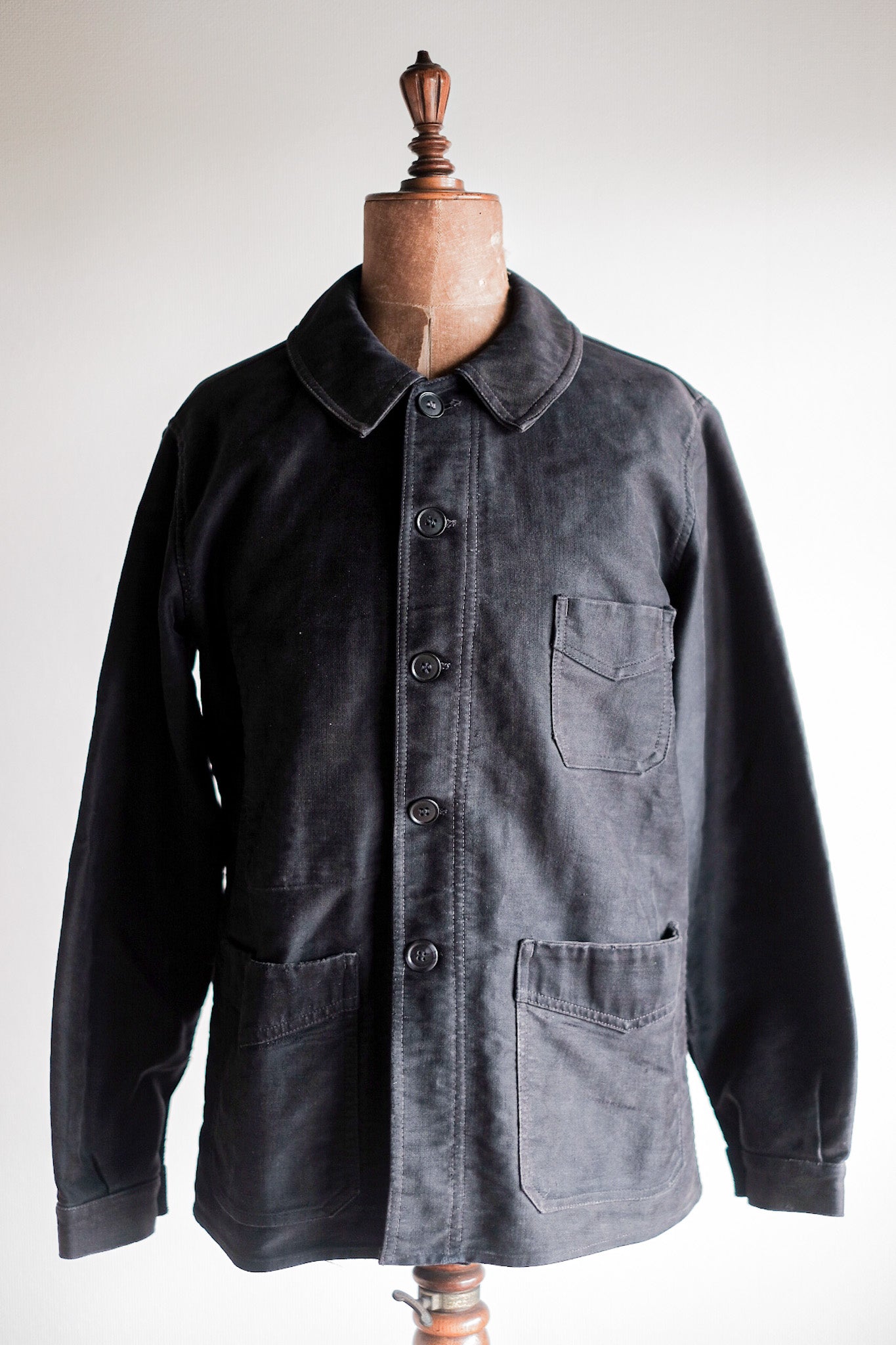 ［~40's］French Vintage Black Moleskin Work Jacket "Le Mont St. Michel"