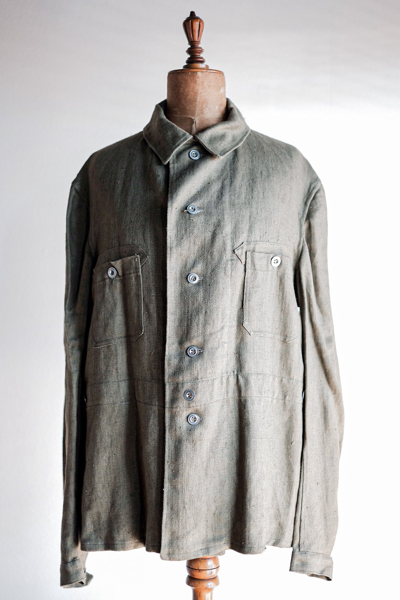 【 ~ 30's 】แจ็คเก็ตผ้าลินินสีเขียวของกองทัพอากาศเยอรมัน "Luftwaffe" "Dead Stock"