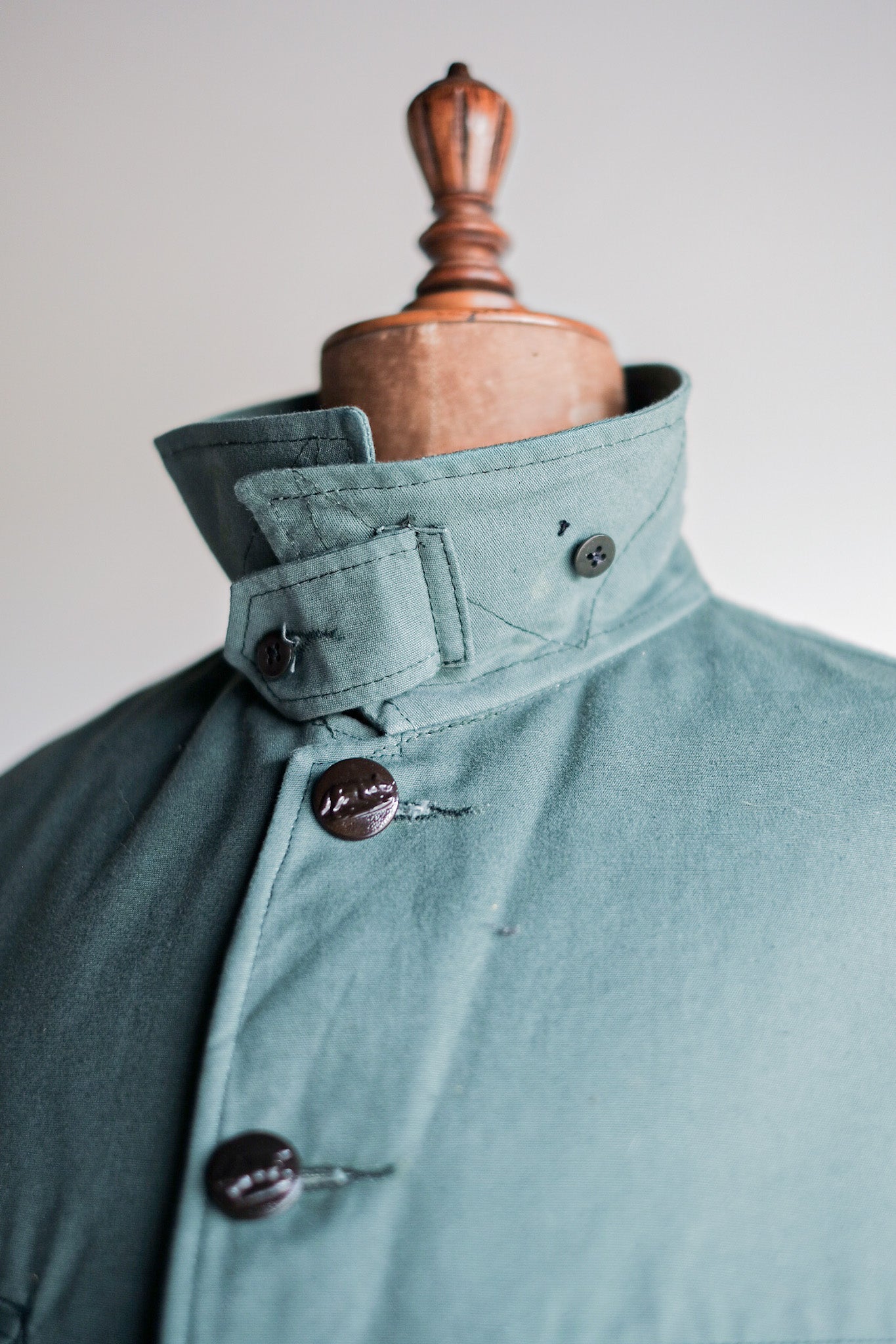 [〜50年代]法國復古綠色棉花狩獵夾克，帶下巴帶“死湯”