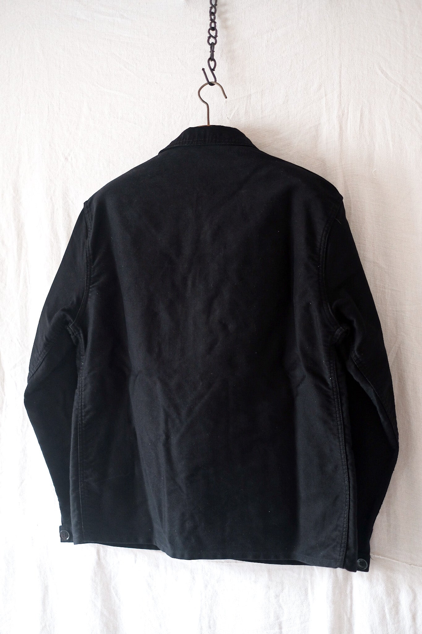 【~50's】French Vintage "Le Mont St. Michel" Black Moleskin Work Jacket