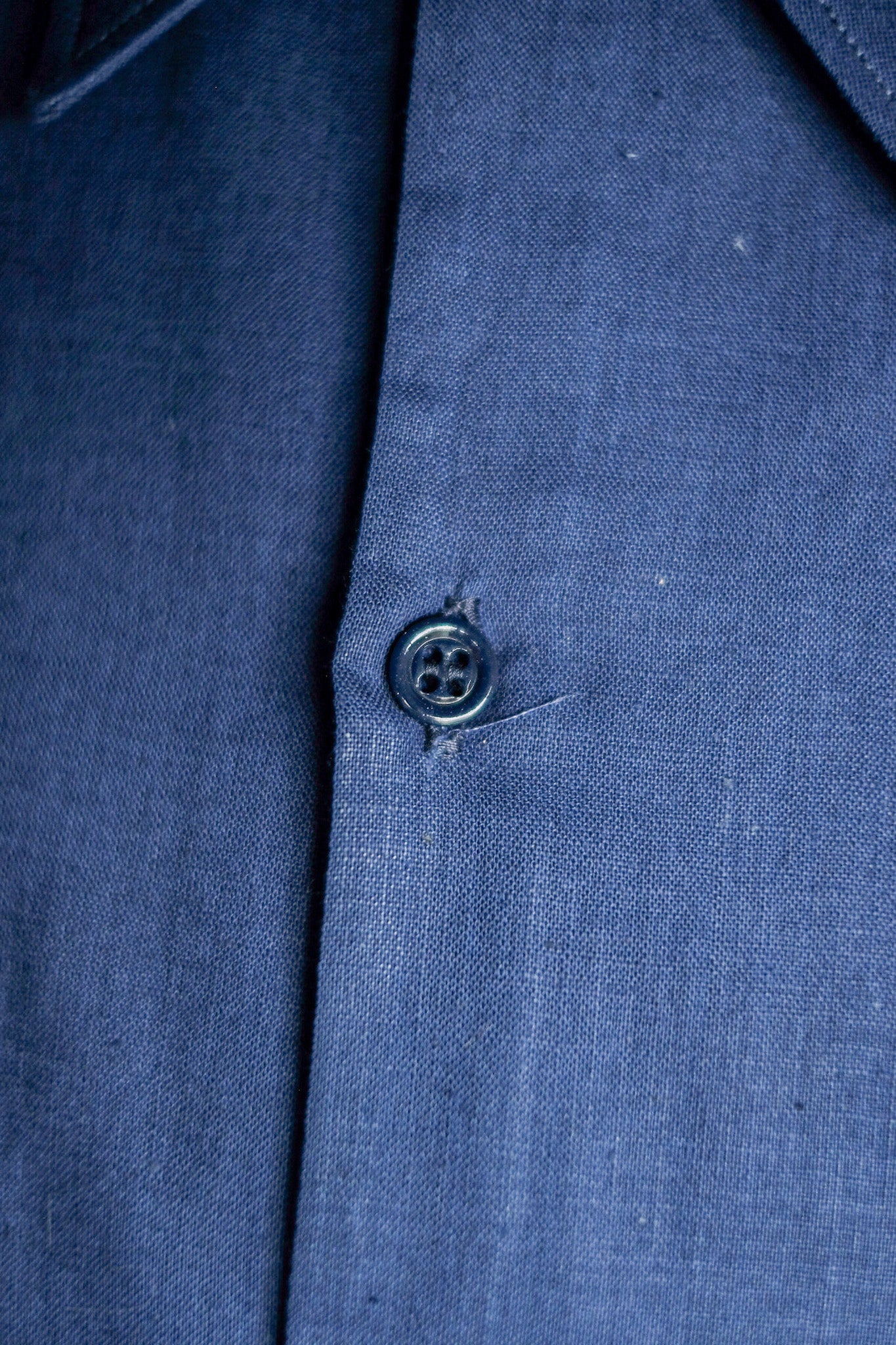 [~ 40's] French Vintage Indigo Linen Grandpa Shirt "Dead Stock"