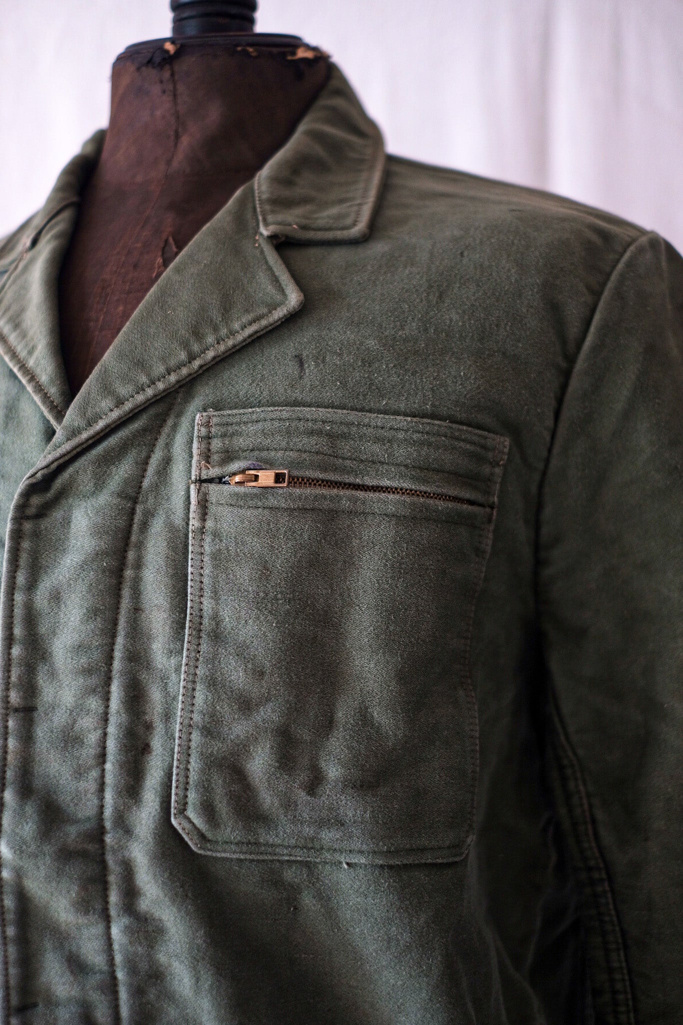 【~60's】French Vintage Green Moleskin Work Jacket