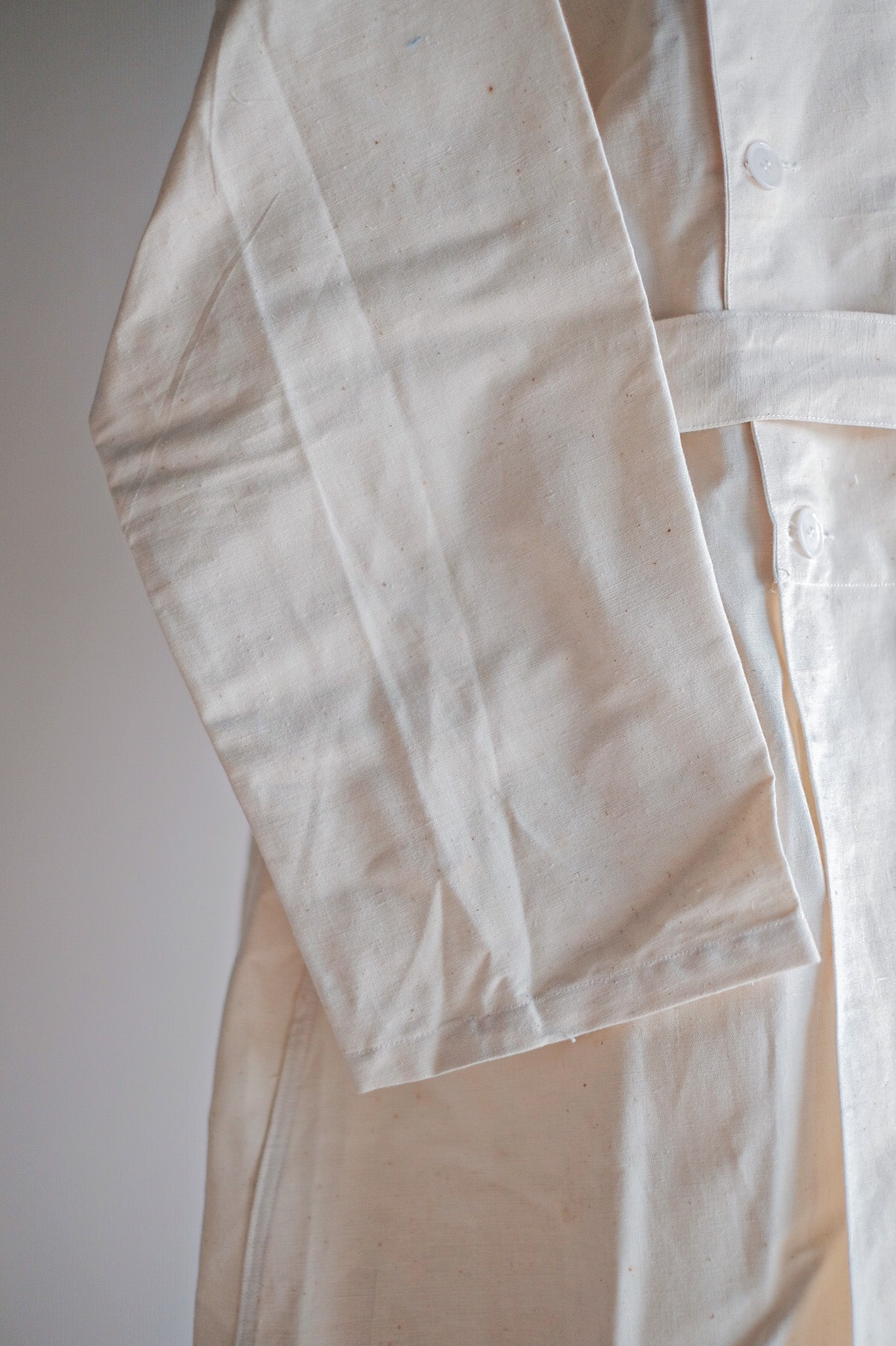 ［~50's］French Army Double Breasted Linen Coat Hospital Military "Dead Stock"