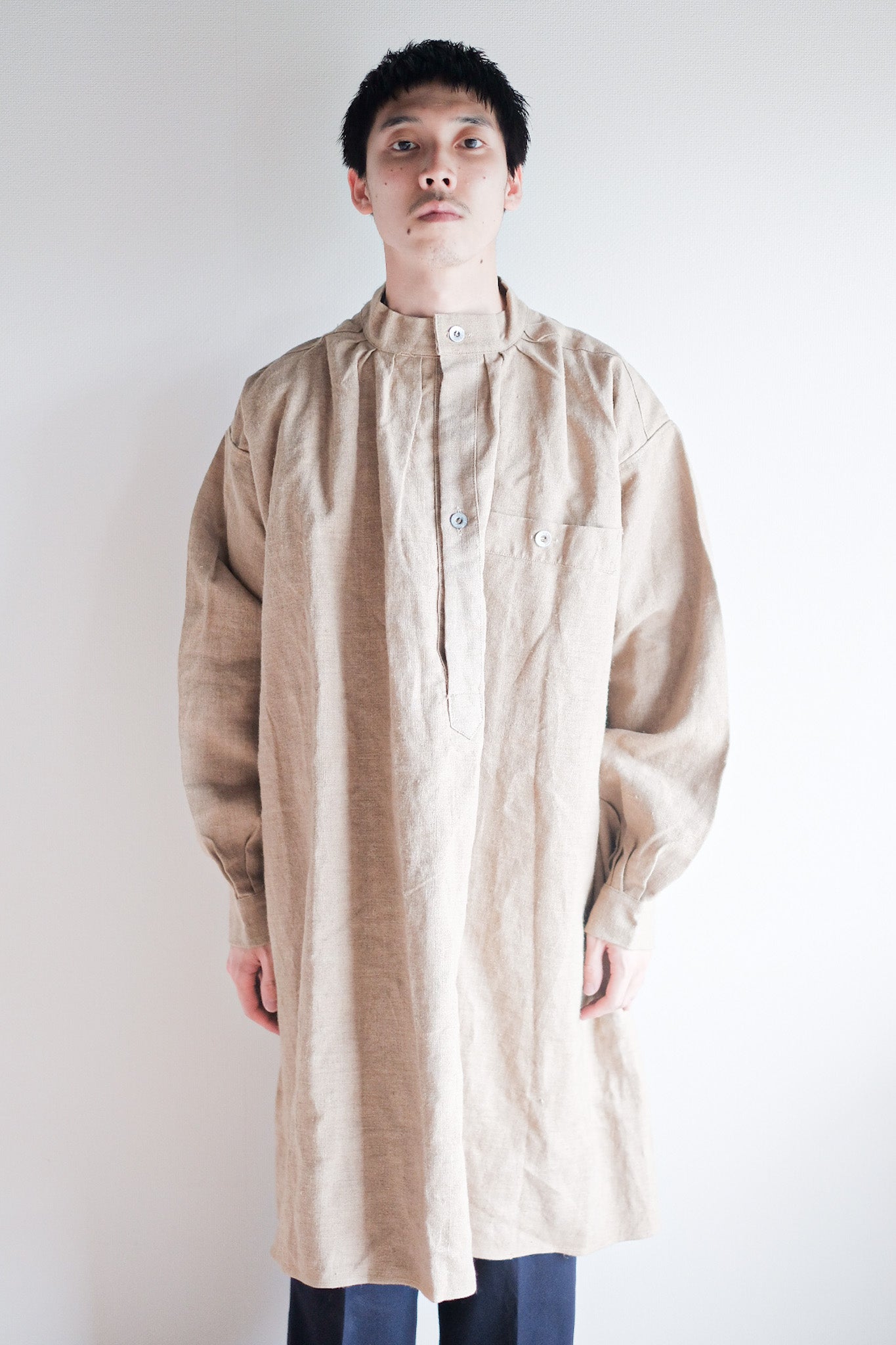 ［~50's］French Army Bourgeron Linen Smock Hospital Military "Dead Stock"