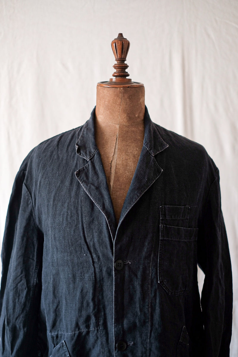 [ต้น 20 C] เสื้อคลุมผ้าลินิน Indigo Maquignon ของฝรั่งเศสโบราณ