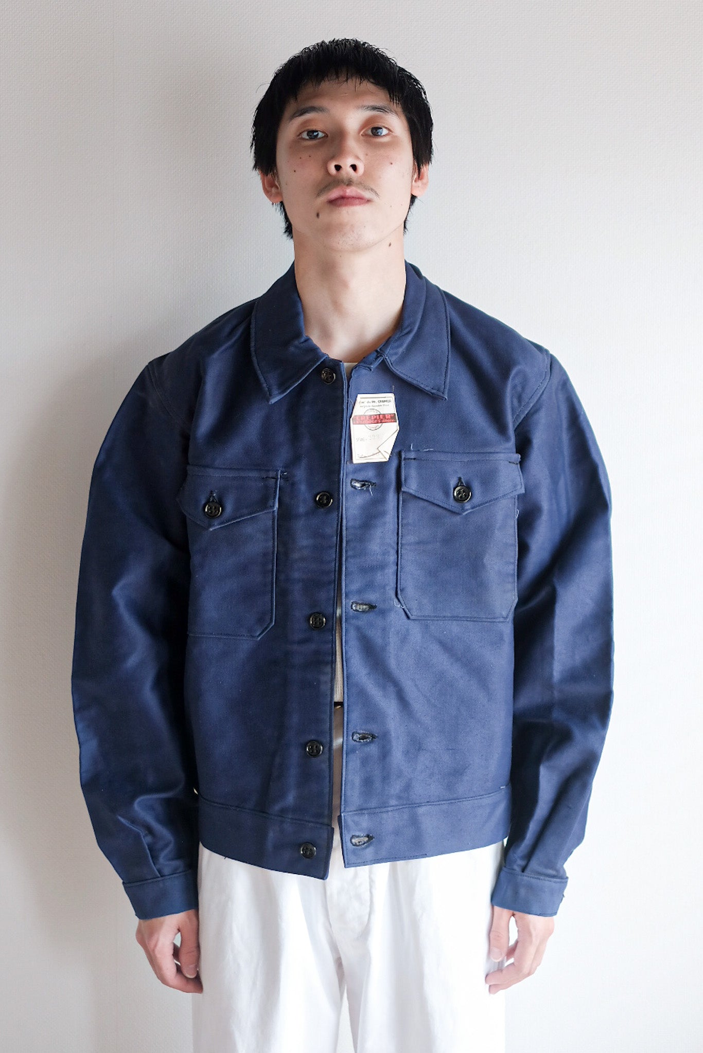 [~ 40's] French Vintage Blue Moleskin Cyclist Jacket "Dead Stock"