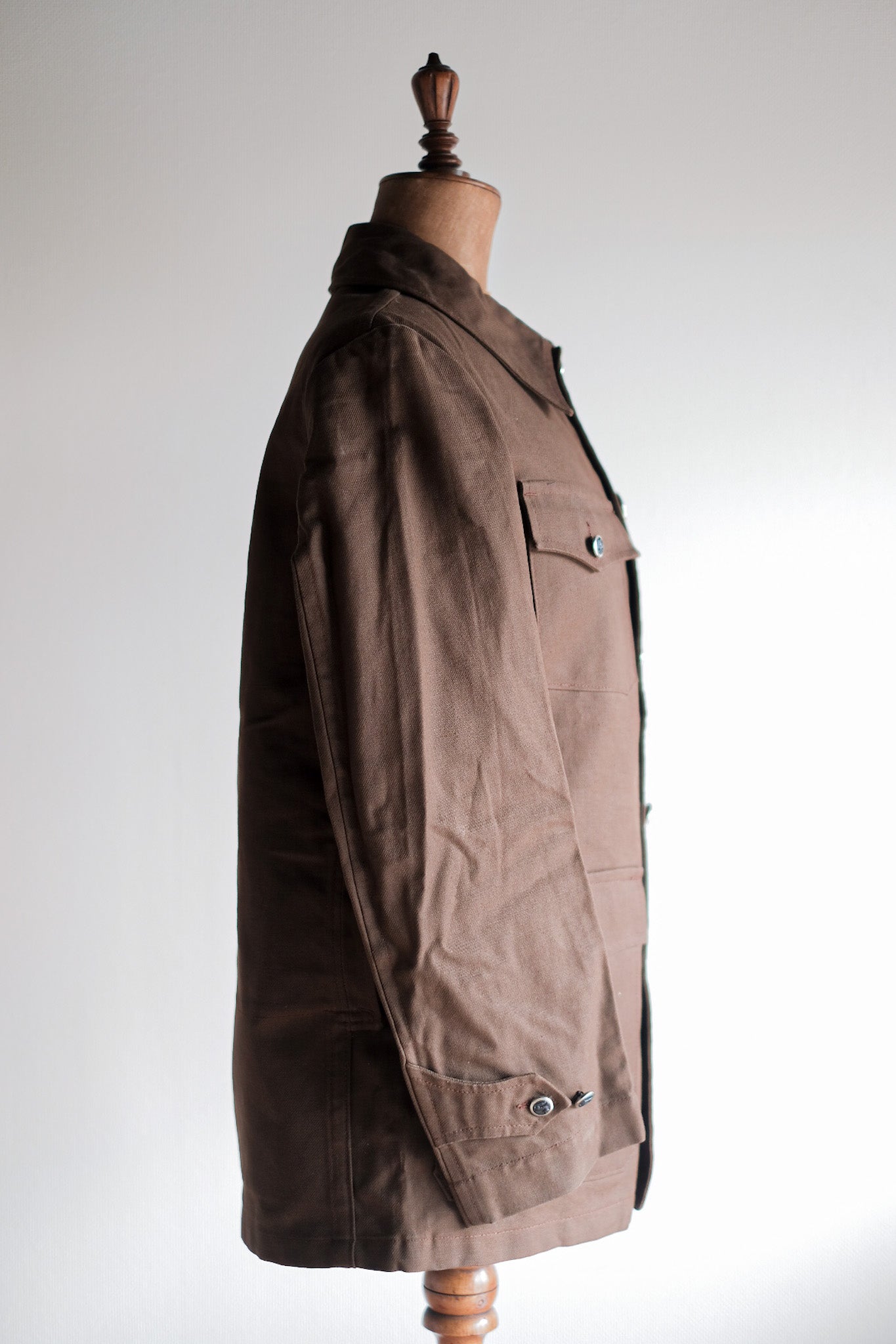 【~40's】French Vintage Brown Cotton Twill Hunting Jacket "Dead Stock"