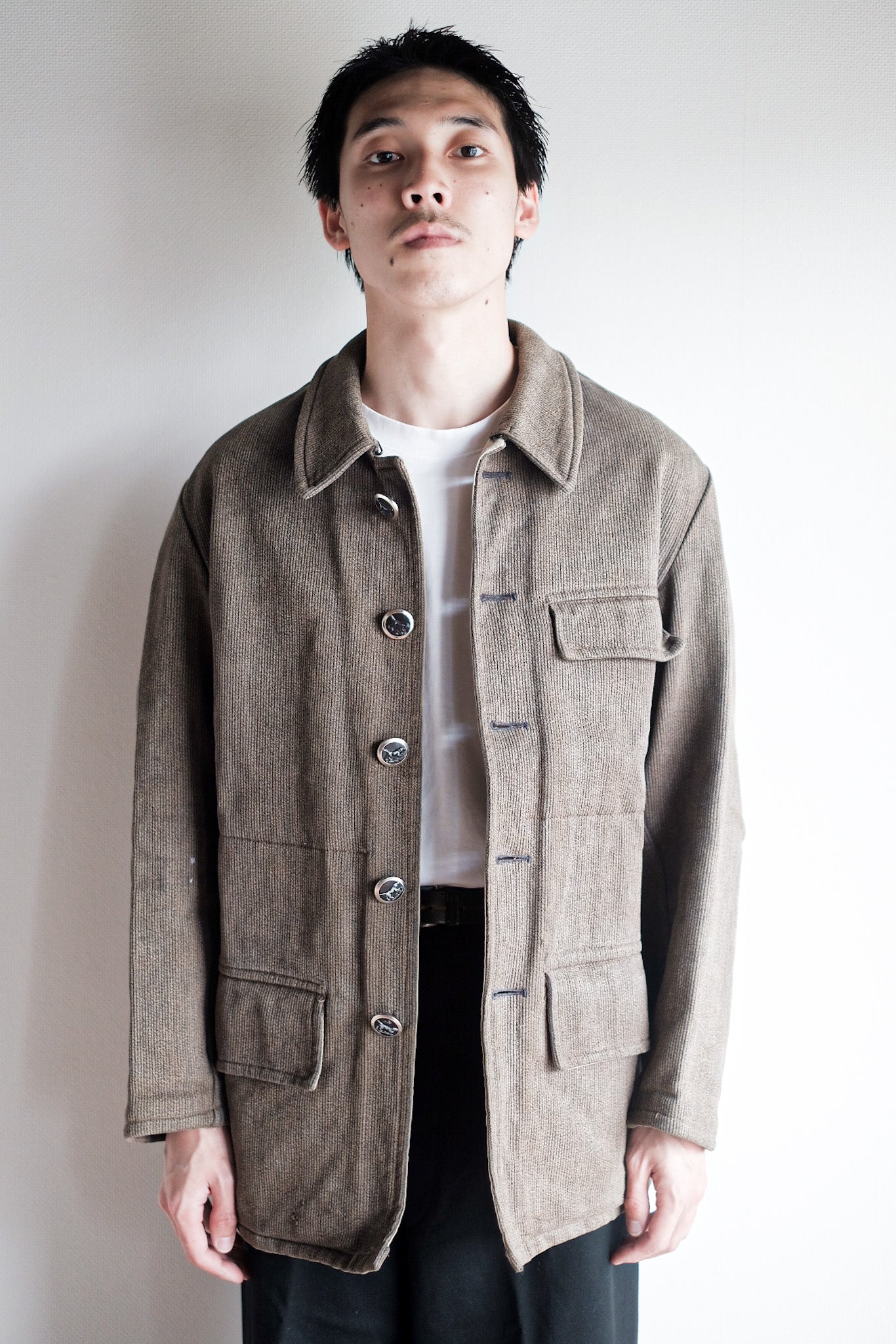 ［~60's］French Vintage Brown Salt & Pepper Cotton Pique Hunting Jacket