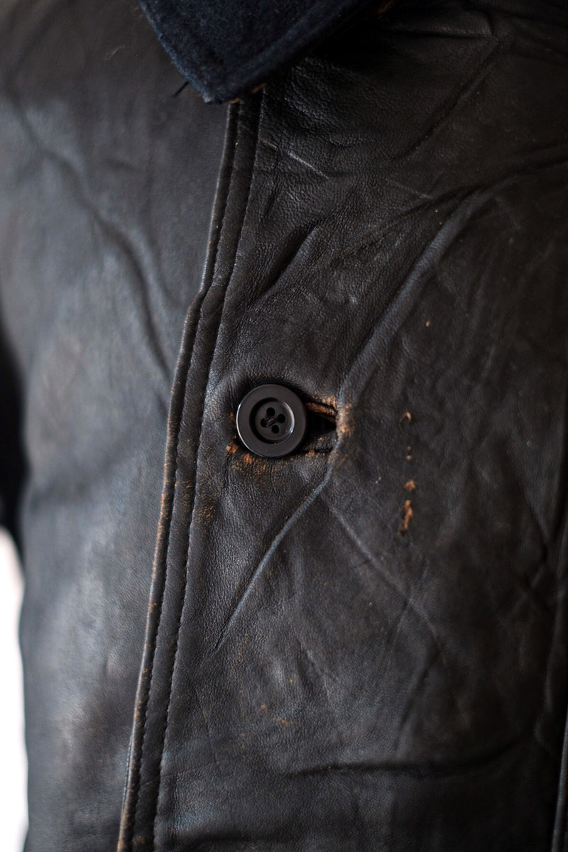 【~40's】French Vintage Le Corbusier Leather Work Jacket "Wool Collar"