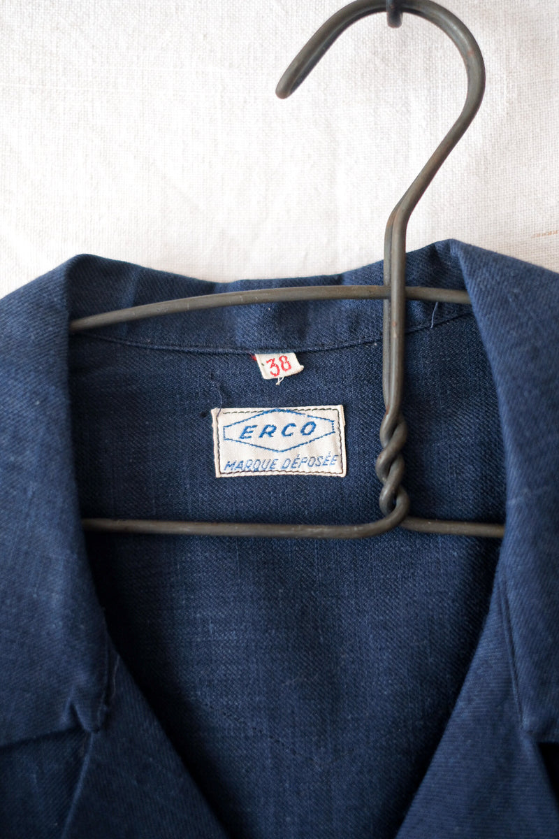 【~40's】French Vintage Indigo Metis Short Sleeve Shirt "Dead Stock"
