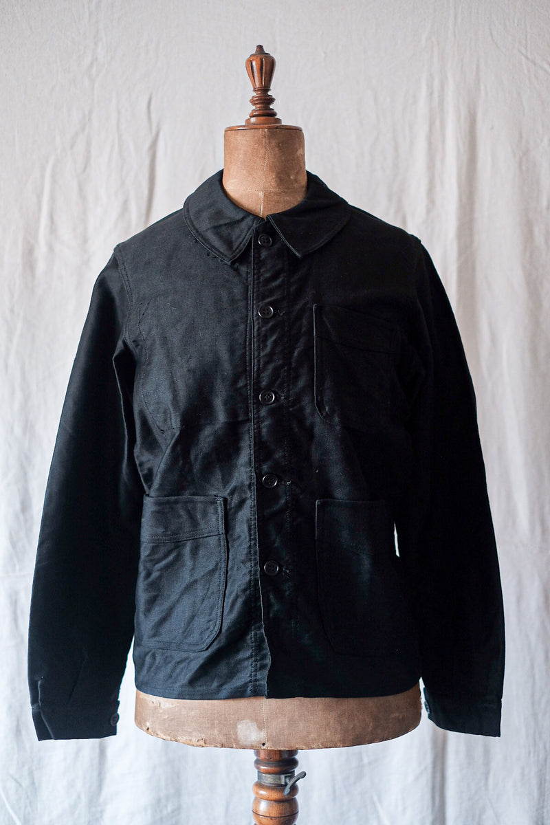 【~40's】French Vintage Black Moleskin Work Jacket