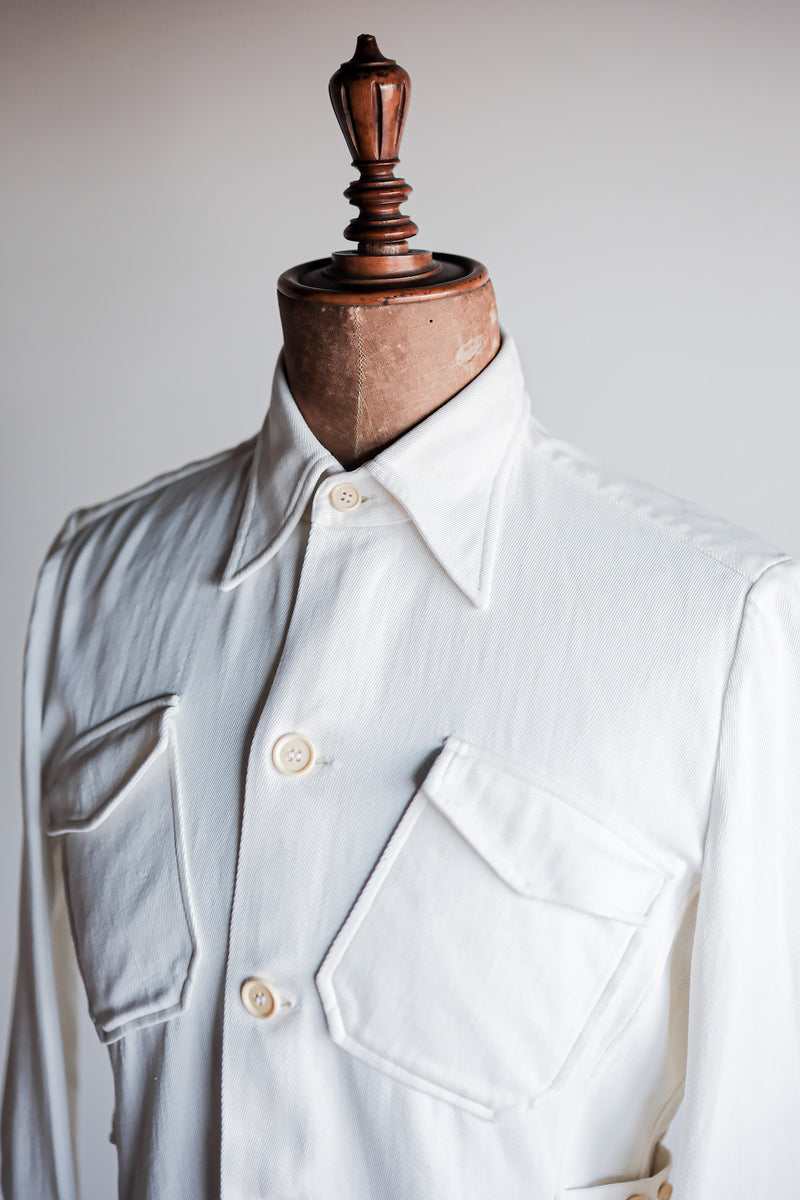【~30's】French Vintage White Cotton Twill Colonial Jacket