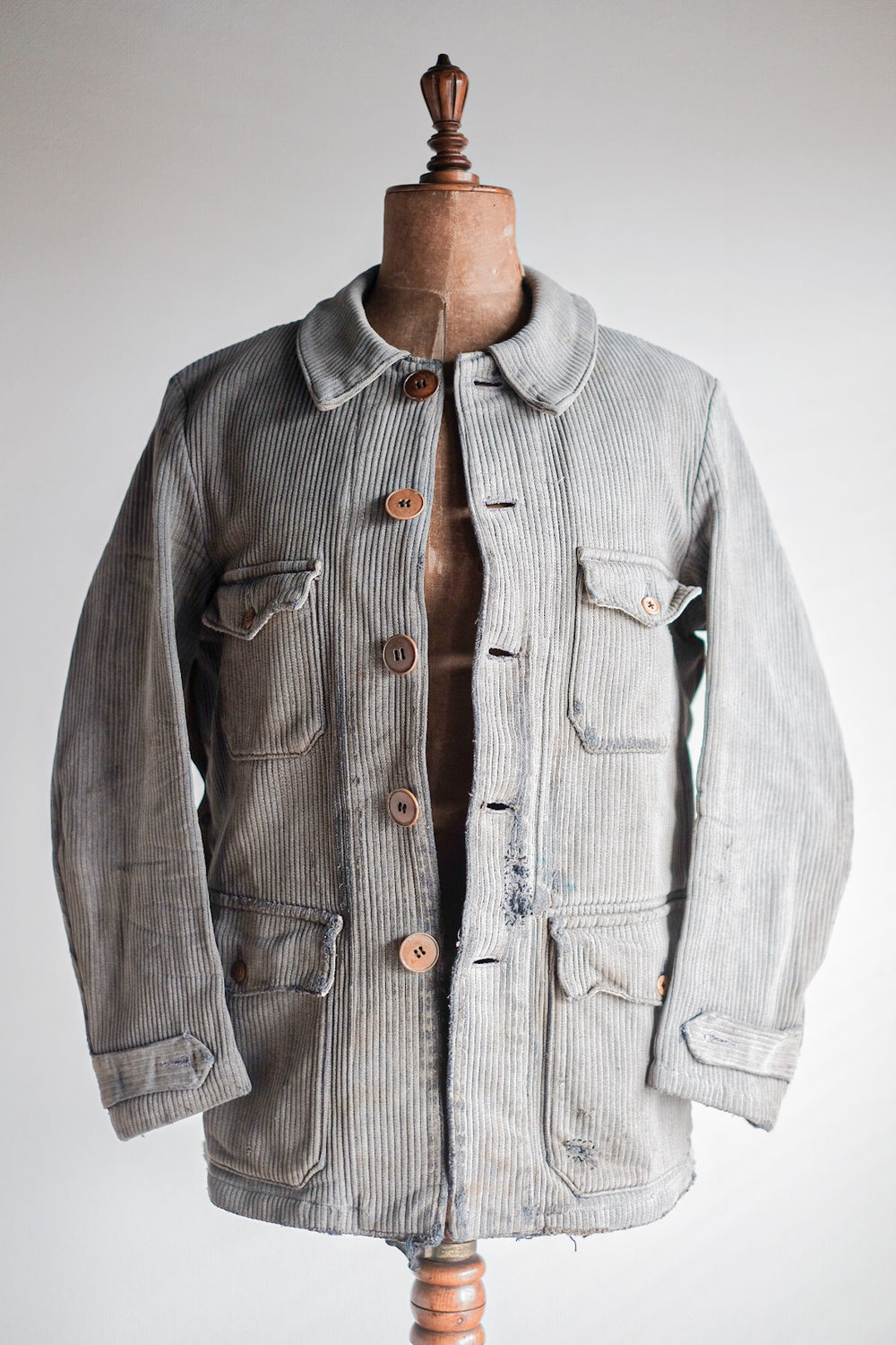 【~40's】French Vintage Gray Cotton Pique Hunting Jacket
