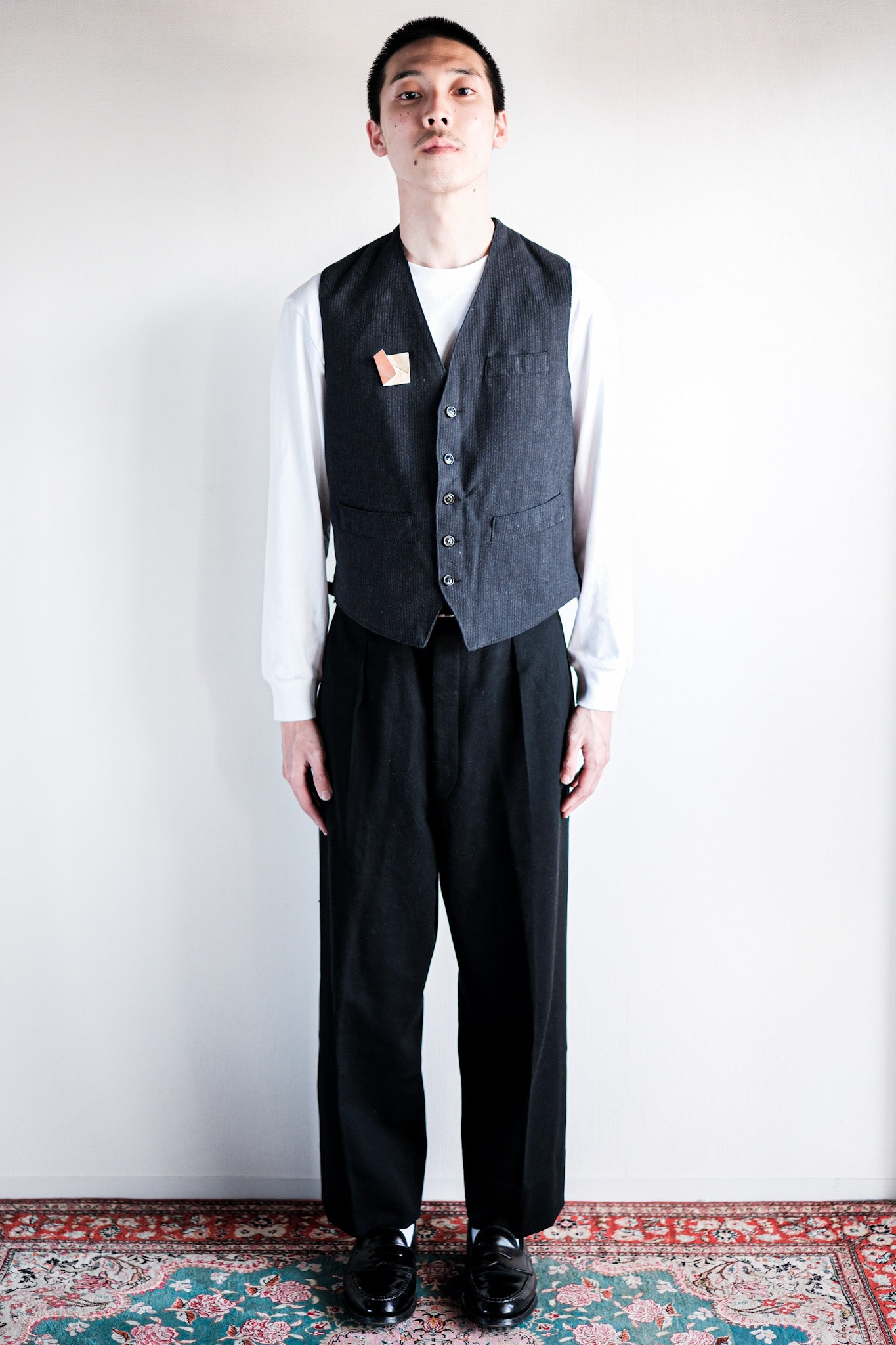 50's］French Vintage Cotton Striped Work Gilet Size.44 